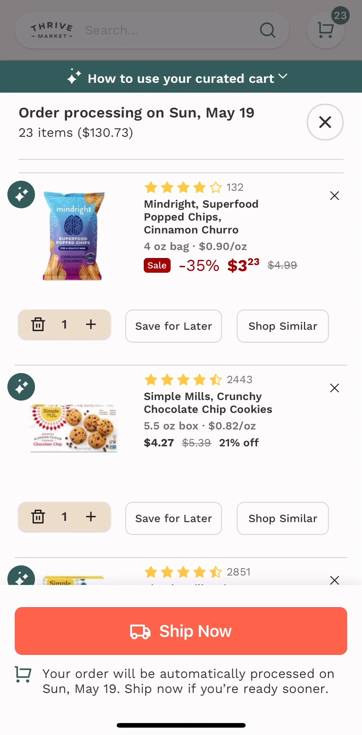 Thrive Market Screen screen in the Shopping similar item flow