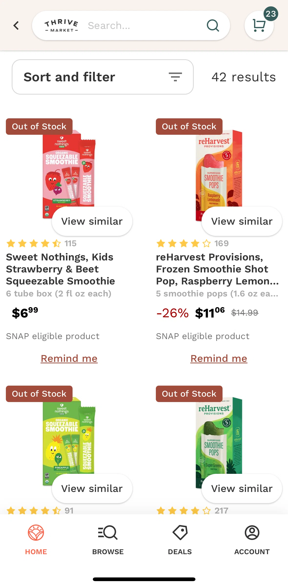 Thrive Market Screen screen in the View similar items flow