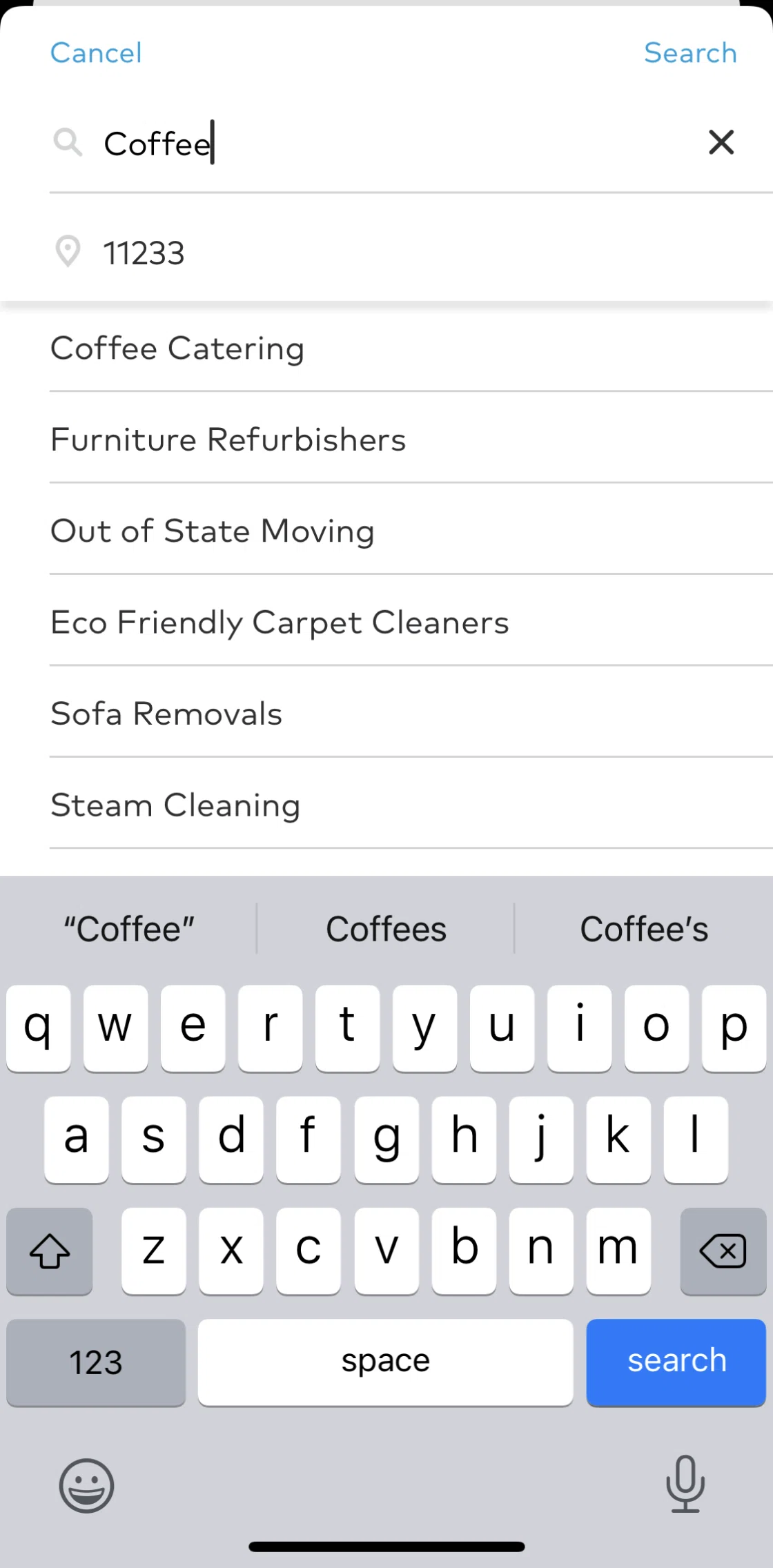 Thumbtack Screen screen in the Filtering coffee catering flow