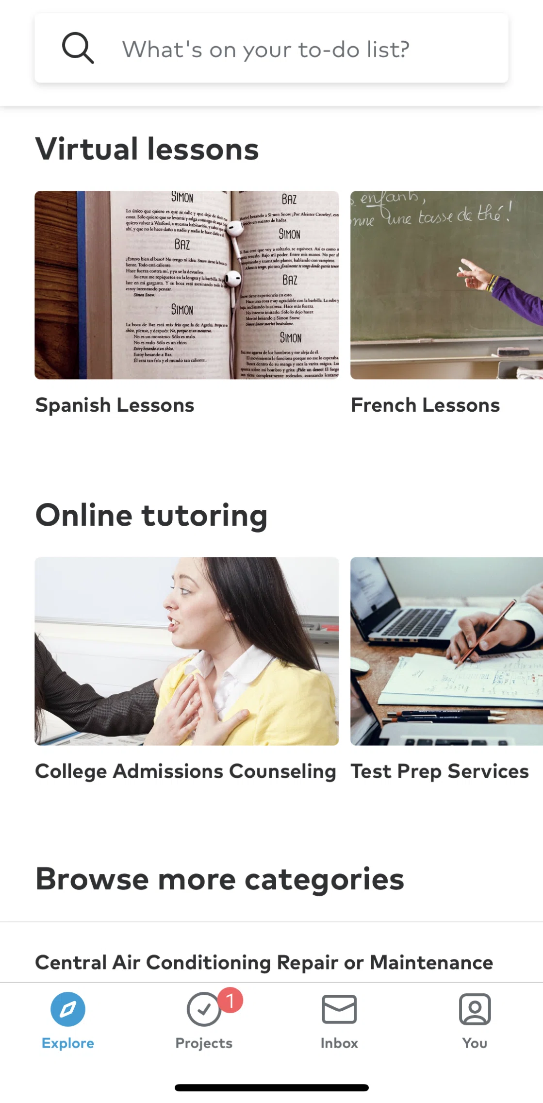 Thumbtack Screen screen in the Filtering Spanish lessons flow
