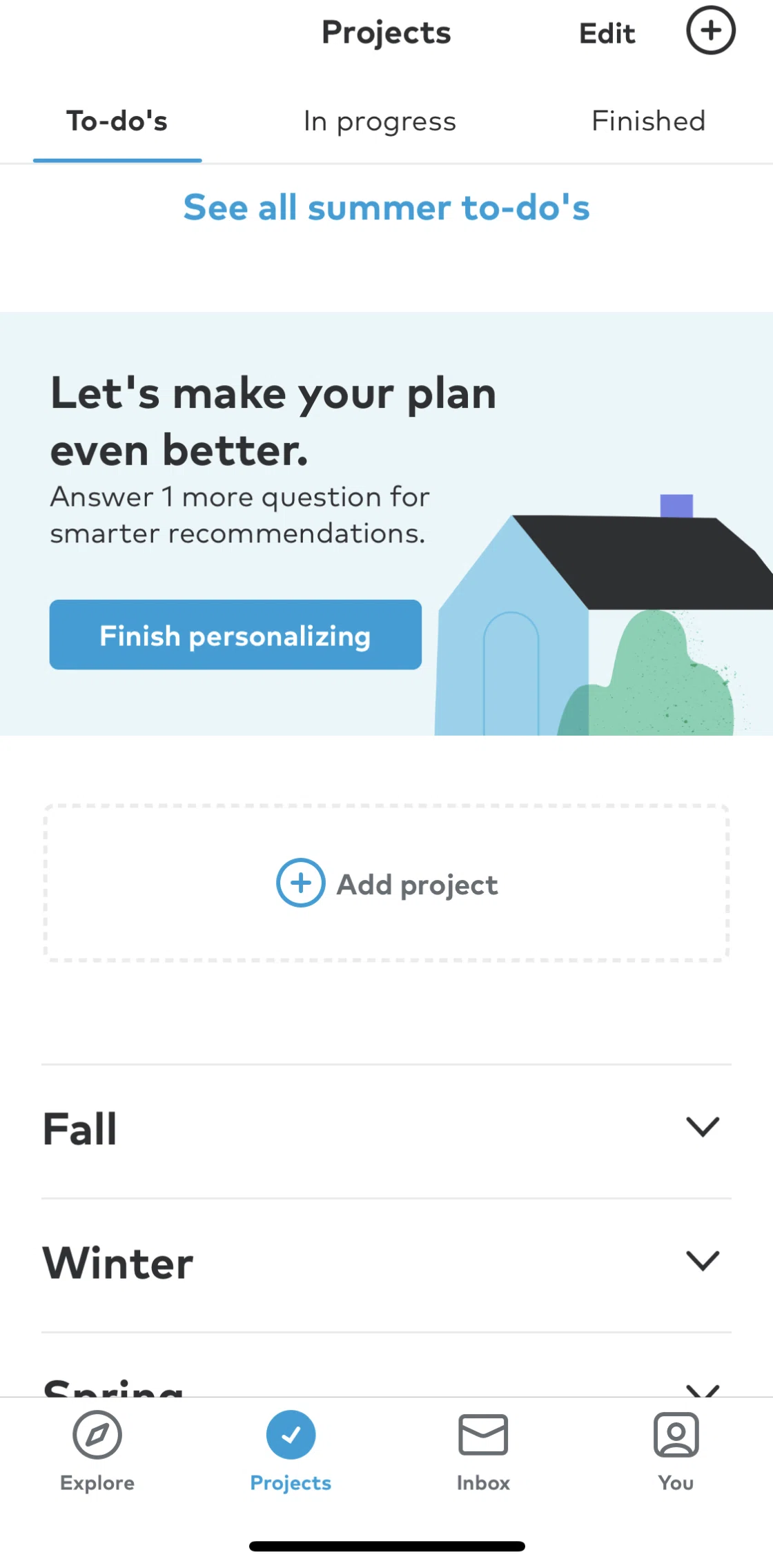 Thumbtack Screen screen in the Finishing personalisation flow