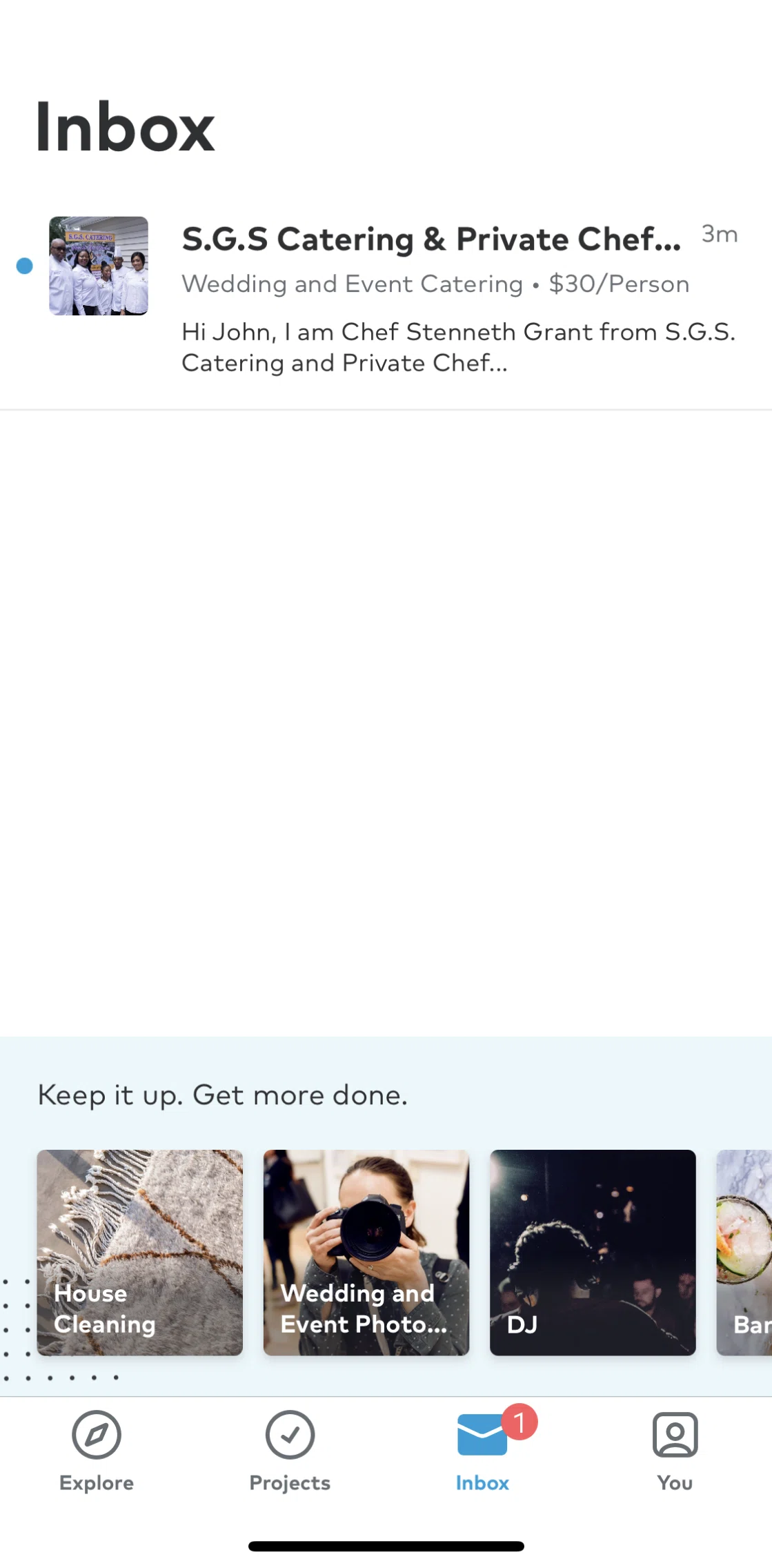 Thumbtack Screen screen in the Inbox flow