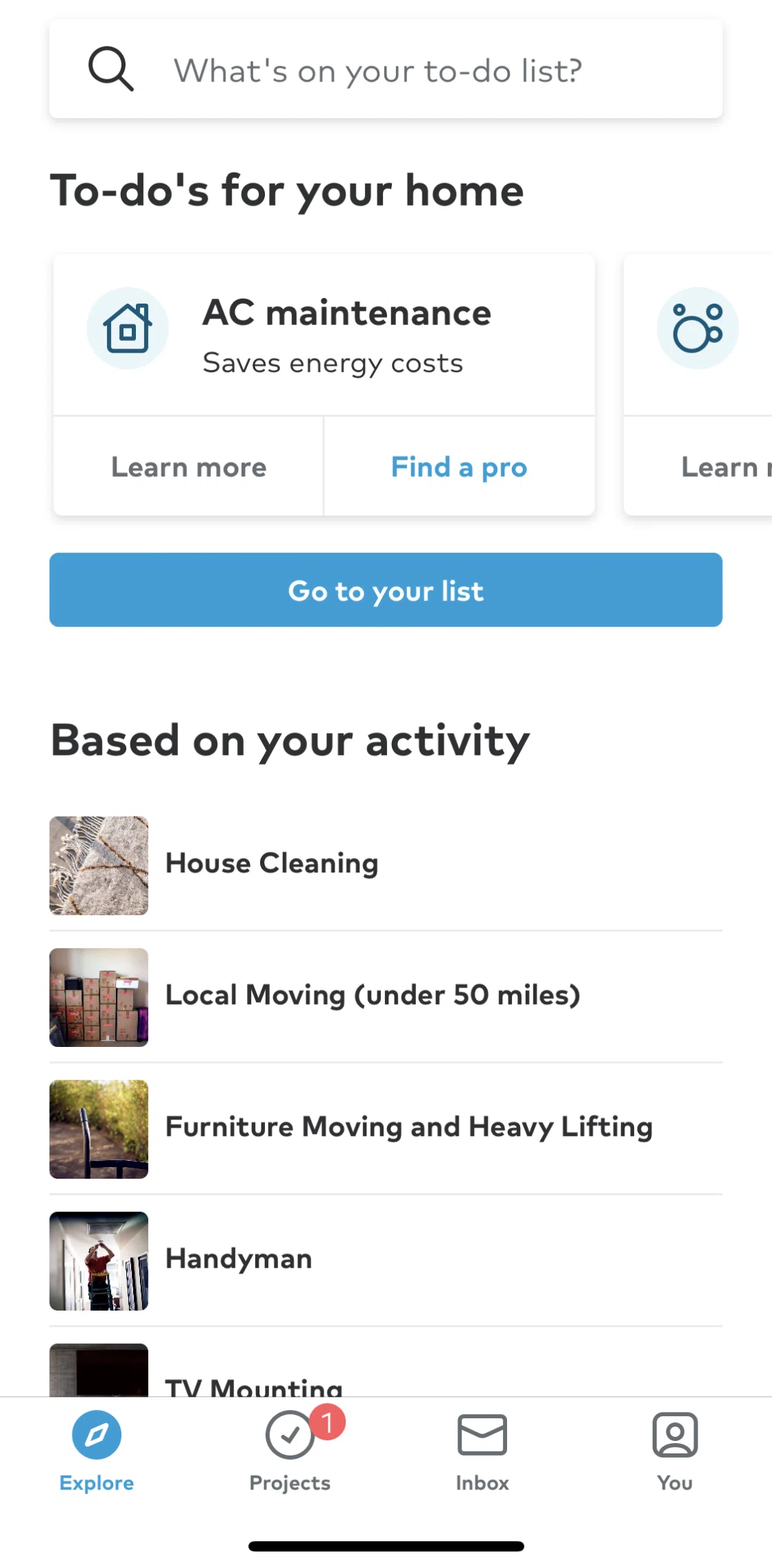 Thumbtack Screen screen in the Learn more about AC maintainence flow