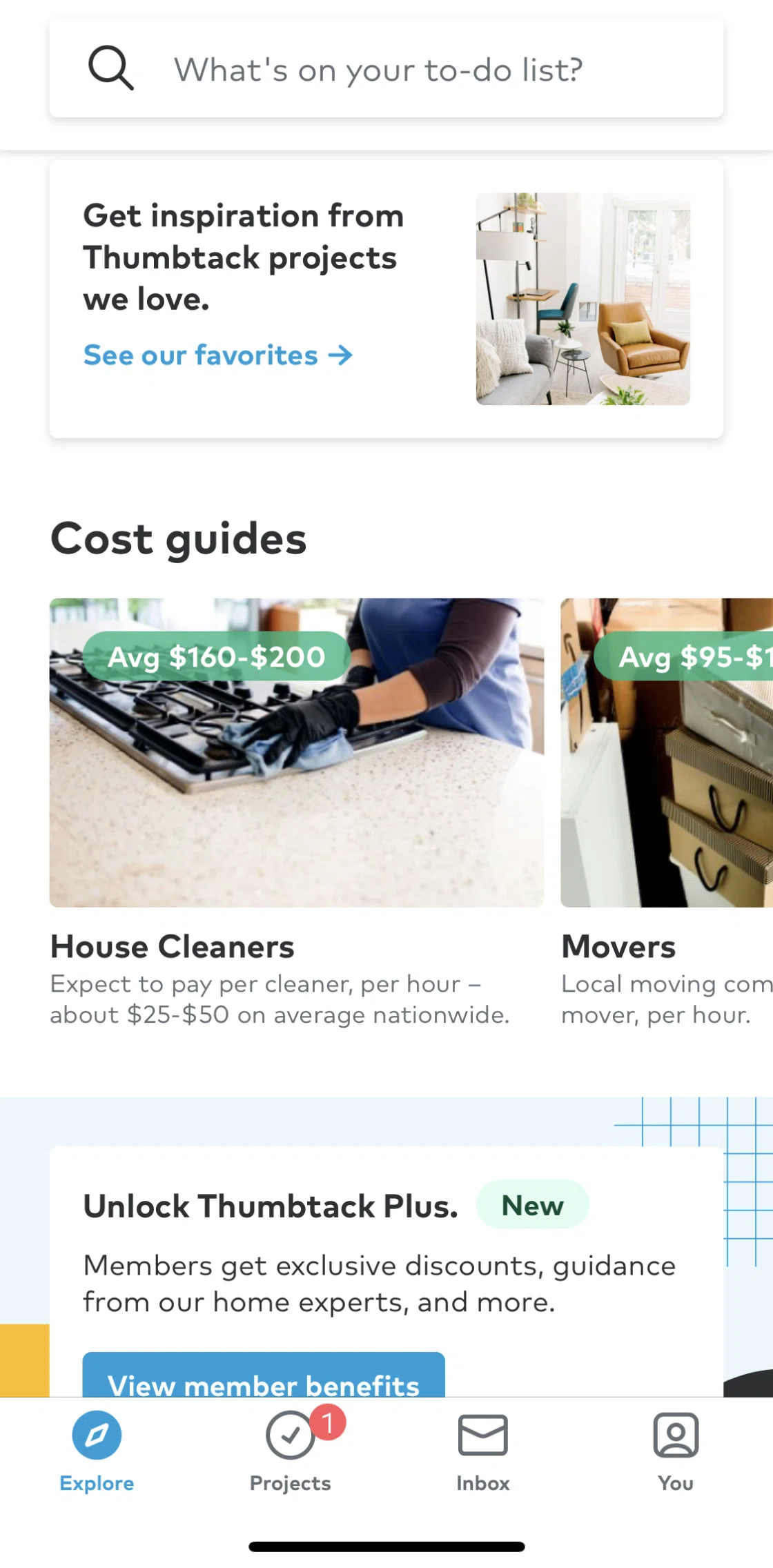 Thumbtack Screen screen in the Our favorite projects flow