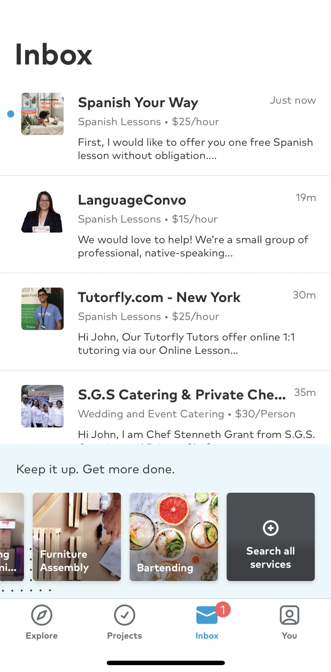 Thumbtack Screen screen in the Reading a message (Inbox) flow