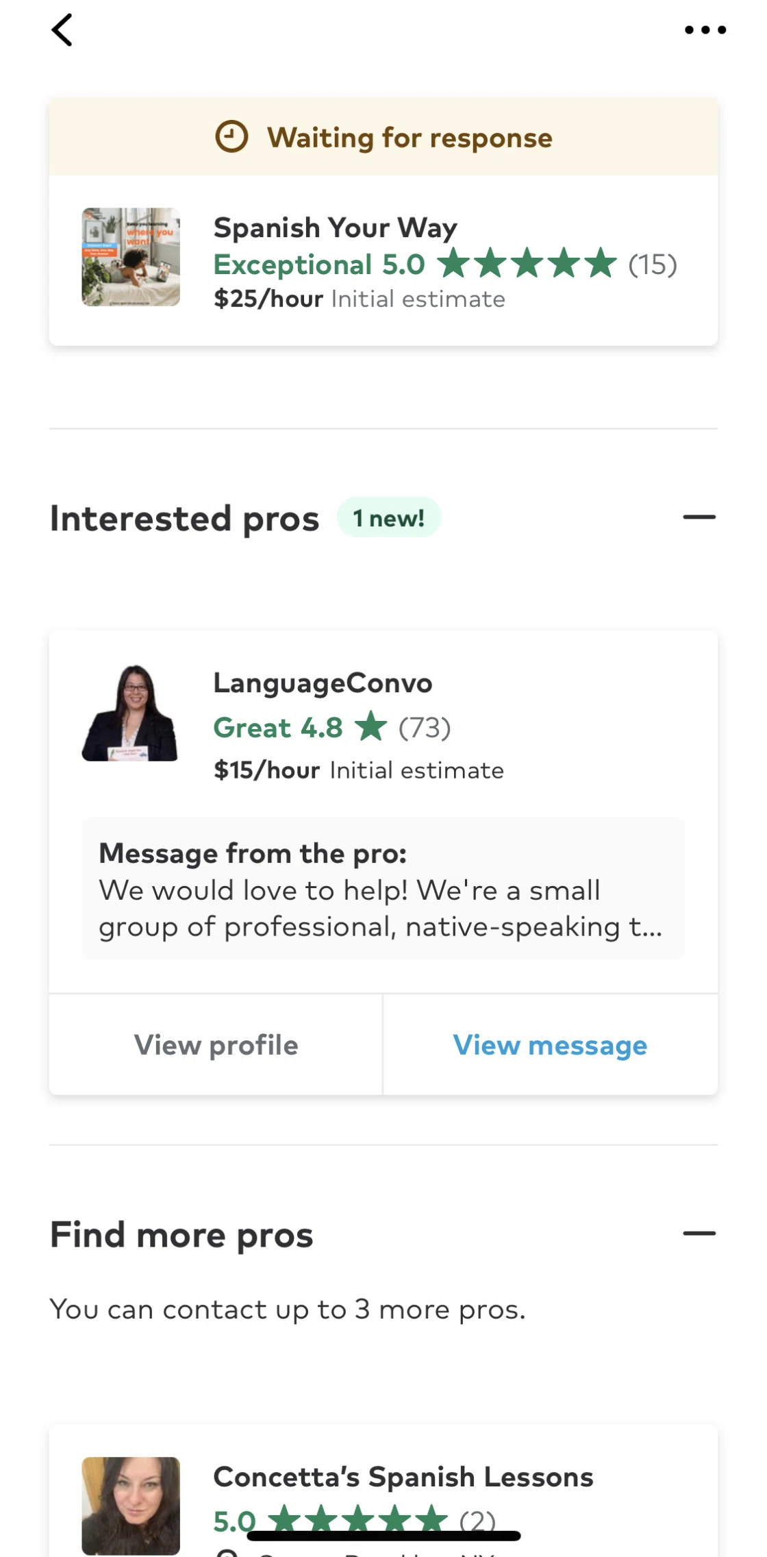 Thumbtack Screen screen in the Reading a message flow