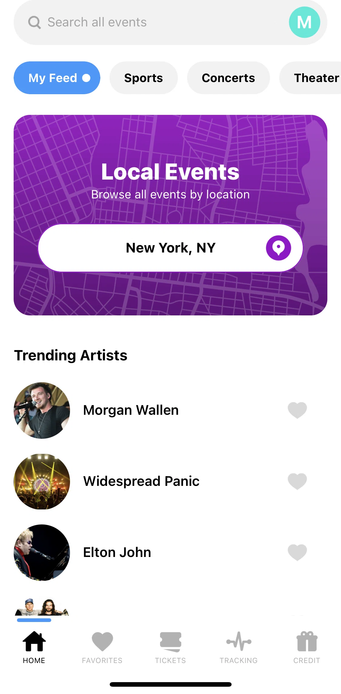 TickPick Screen screen in the Browsing upcoming events flow