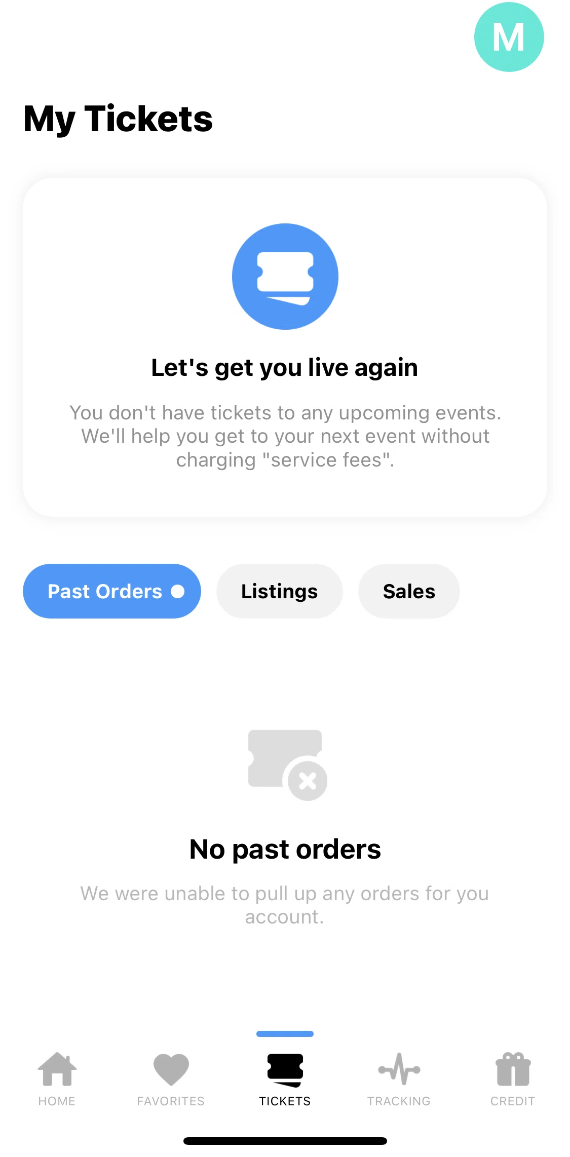TickPick Screen screen in the My tickets flow