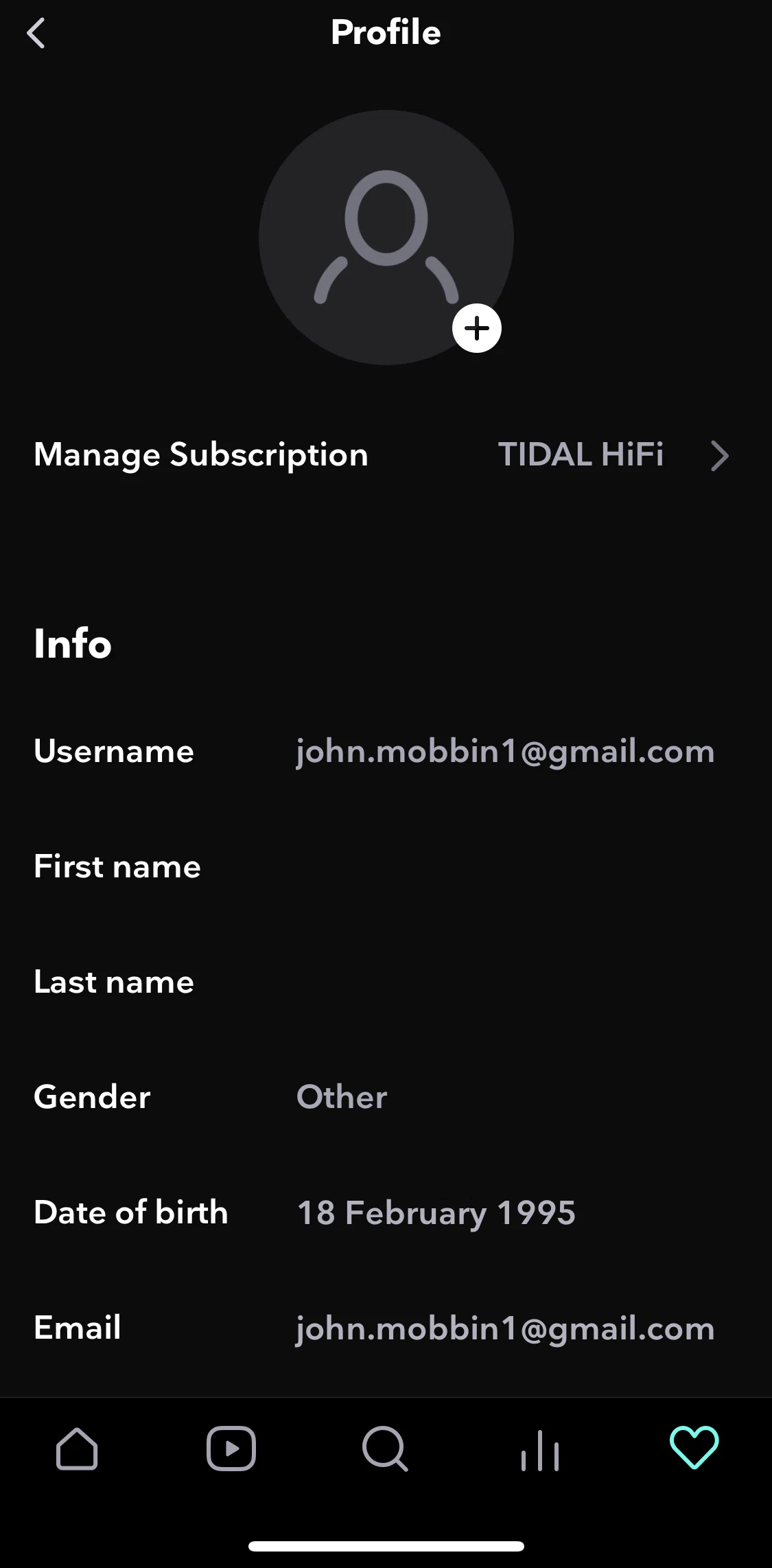 TIDAL Screen screen in the Adding an avatar flow