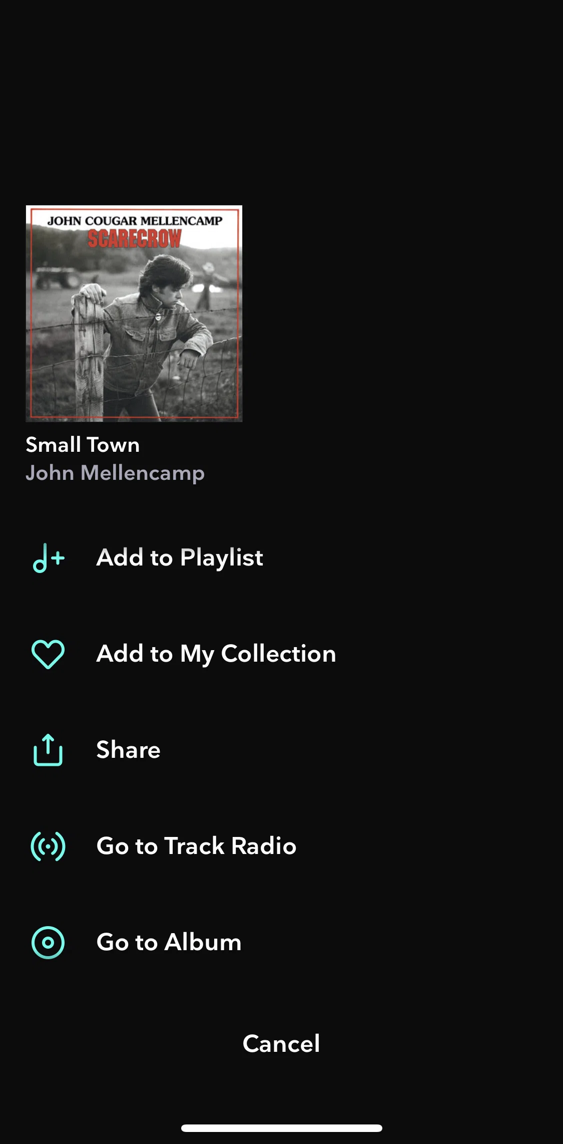 TIDAL Screen screen in the Adding song to collection flow