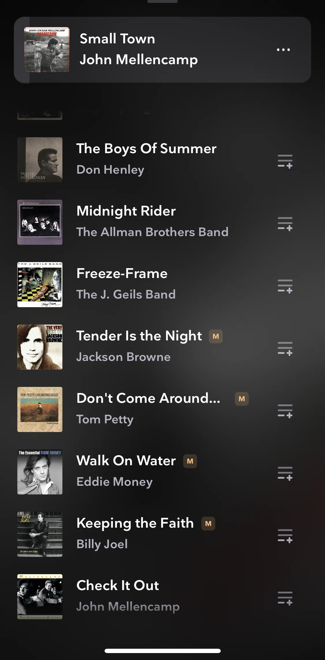 TIDAL Screen screen in the Adding track to play queue flow