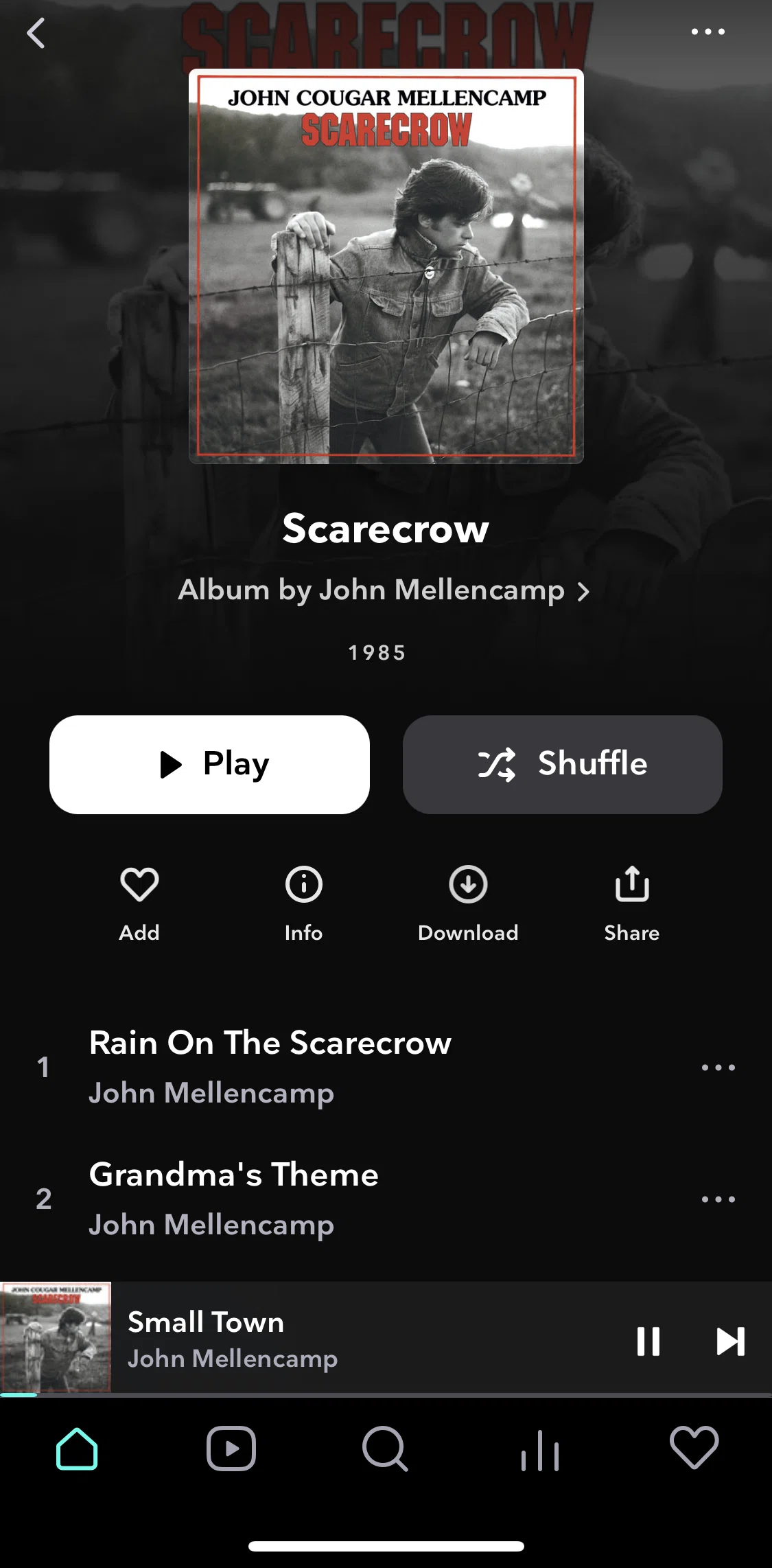 TIDAL Screen screen in the Album info flow