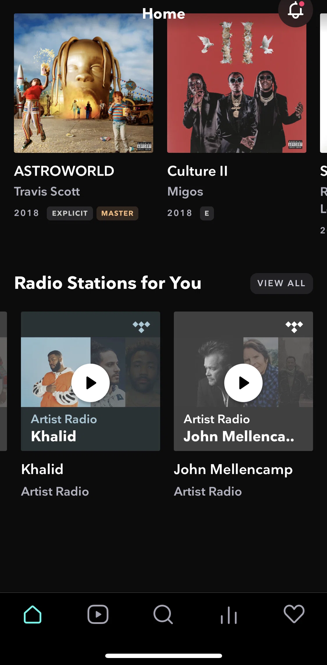 TIDAL Screen screen in the Artist radio flow
