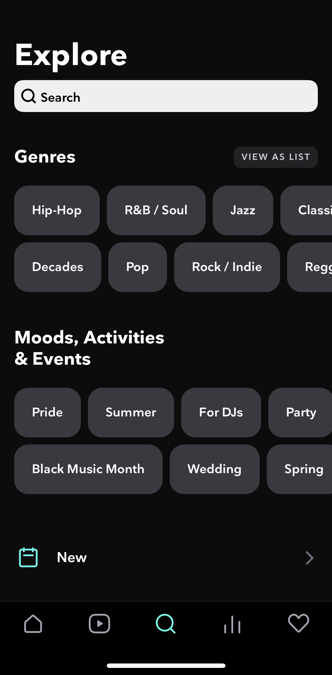 TIDAL Screen screen in the Explore flow