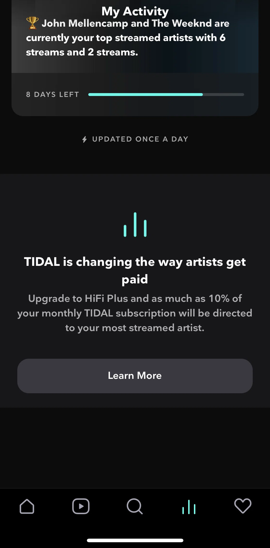 TIDAL Screen screen in the Learn more about HiFi Plus flow