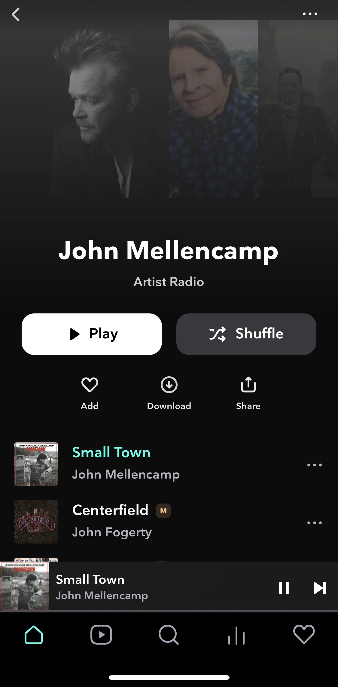 TIDAL Screen screen in the Liking an artist flow