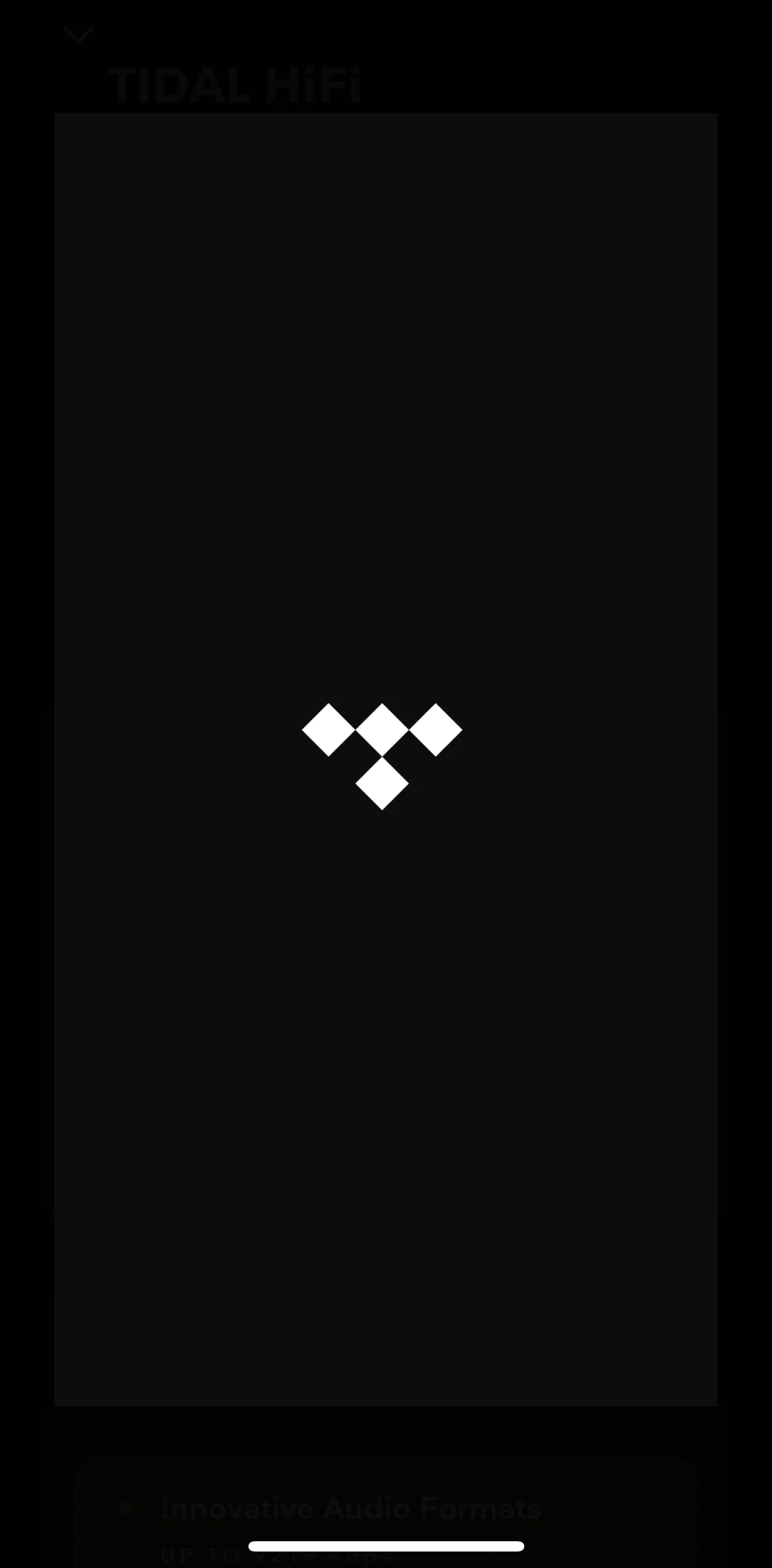 TIDAL Screen screen in the Logging in flow