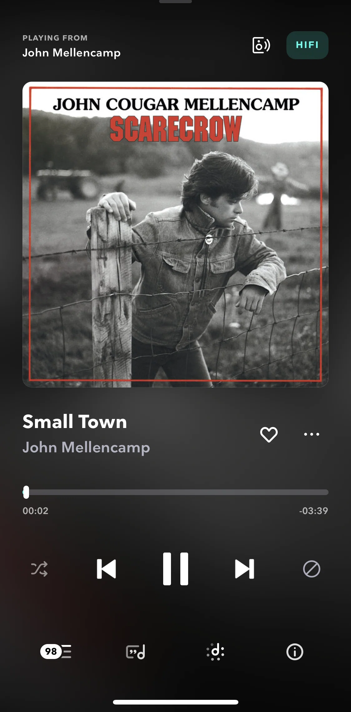 TIDAL Screen screen in the Lyrics flow