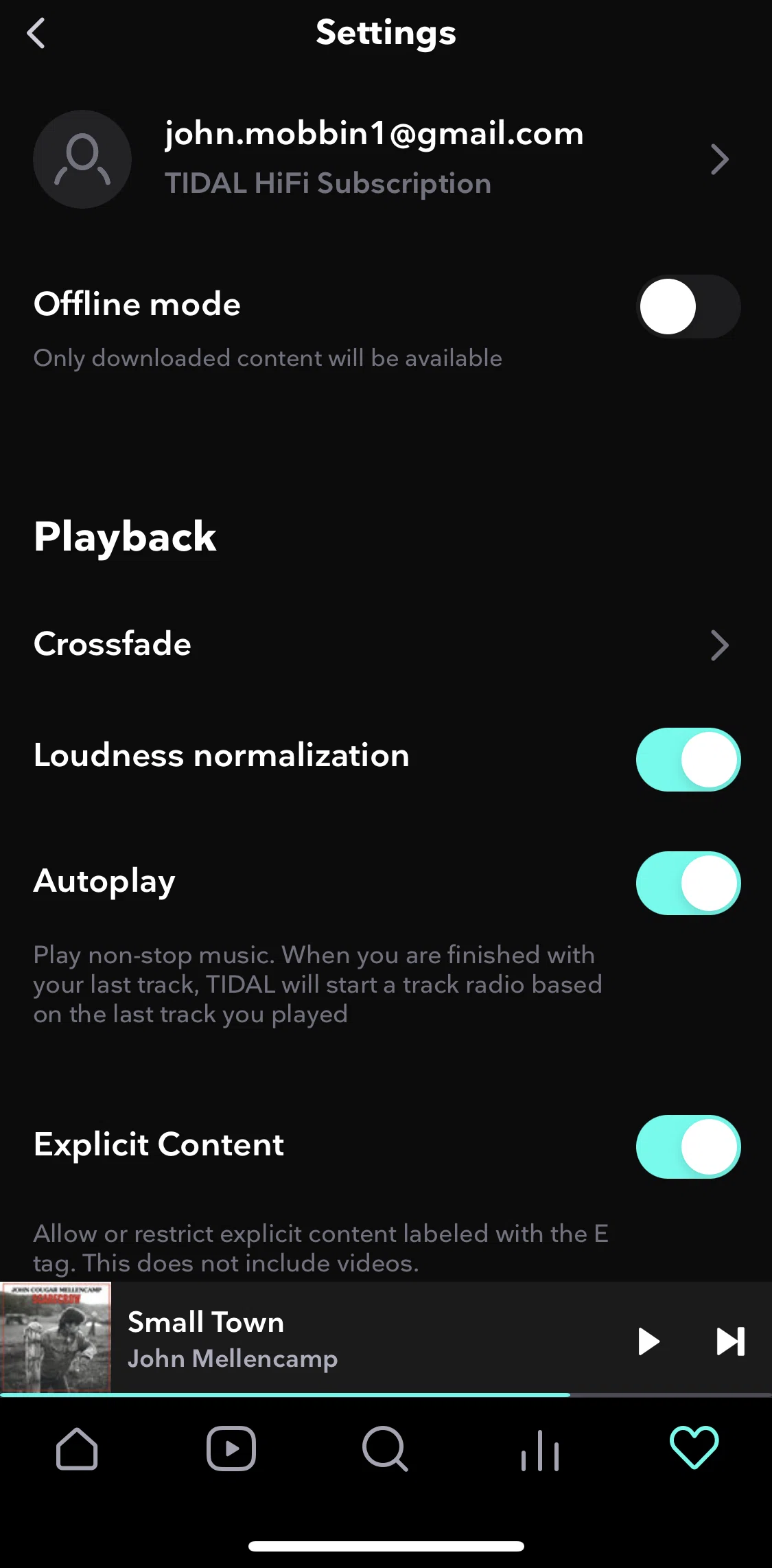 TIDAL Screen screen in the Profile flow