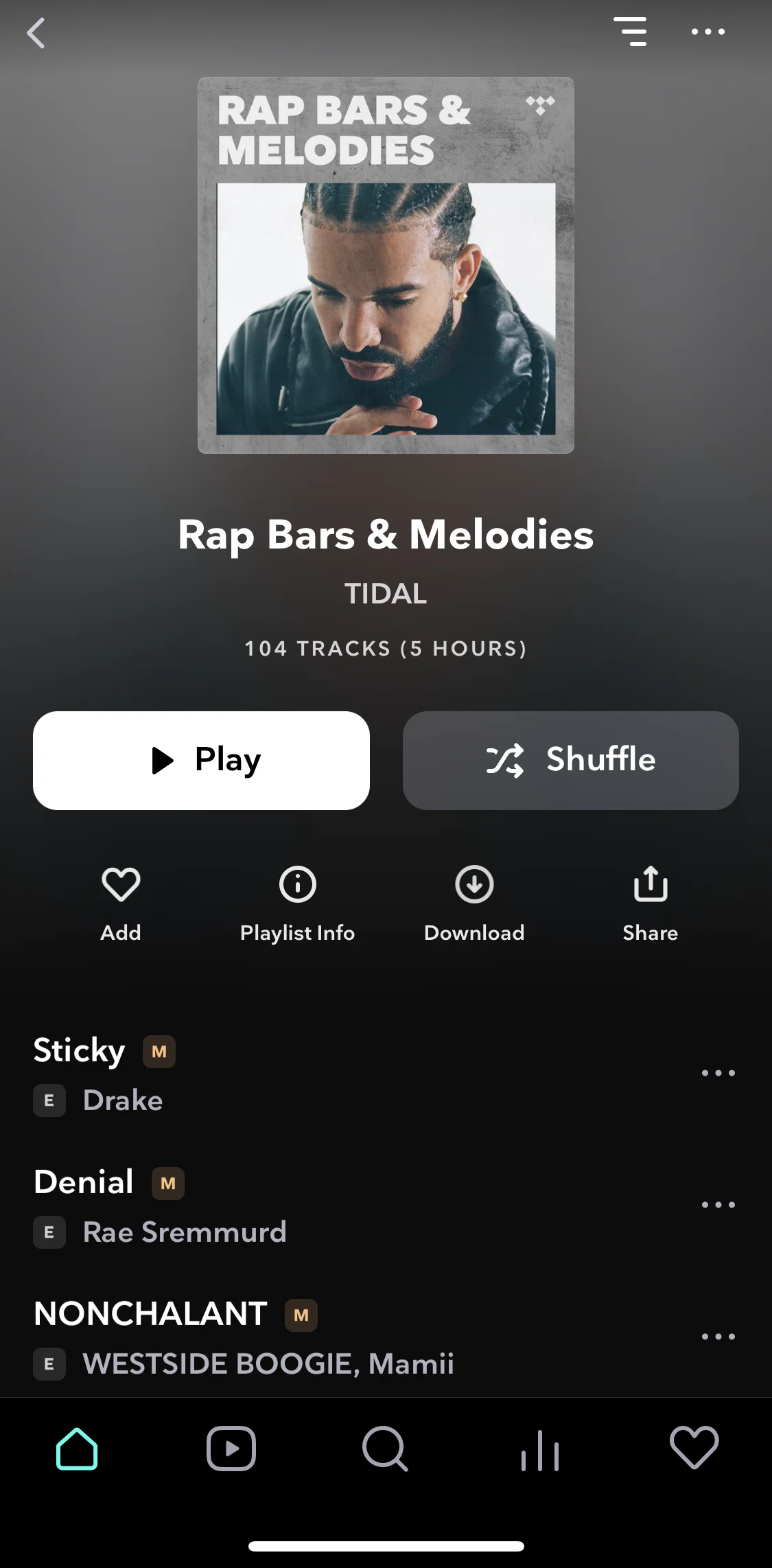 TIDAL Screen screen in the Sorting a playlist flow