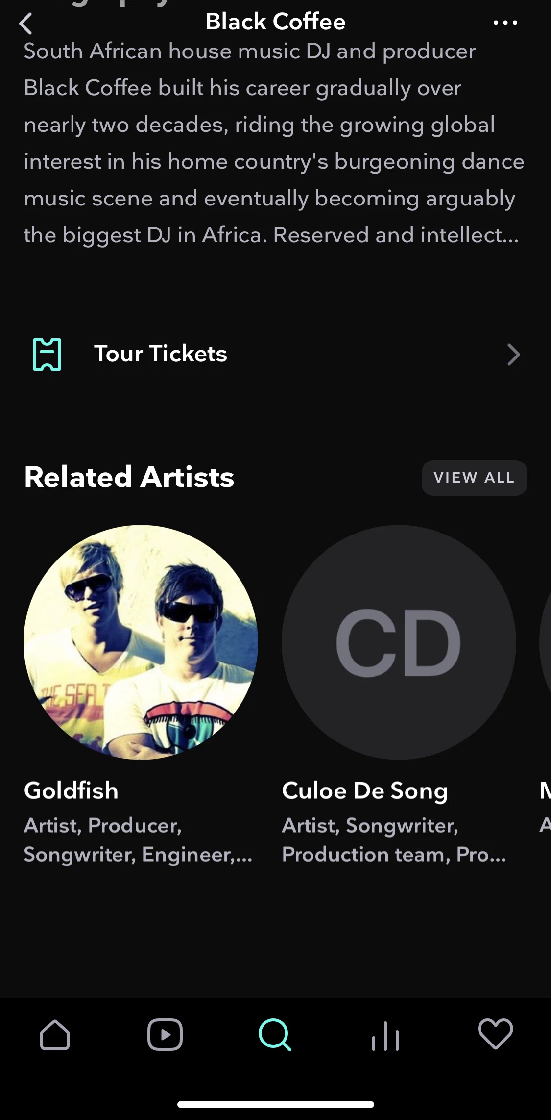 TIDAL Screen screen in the Tour tickets flow