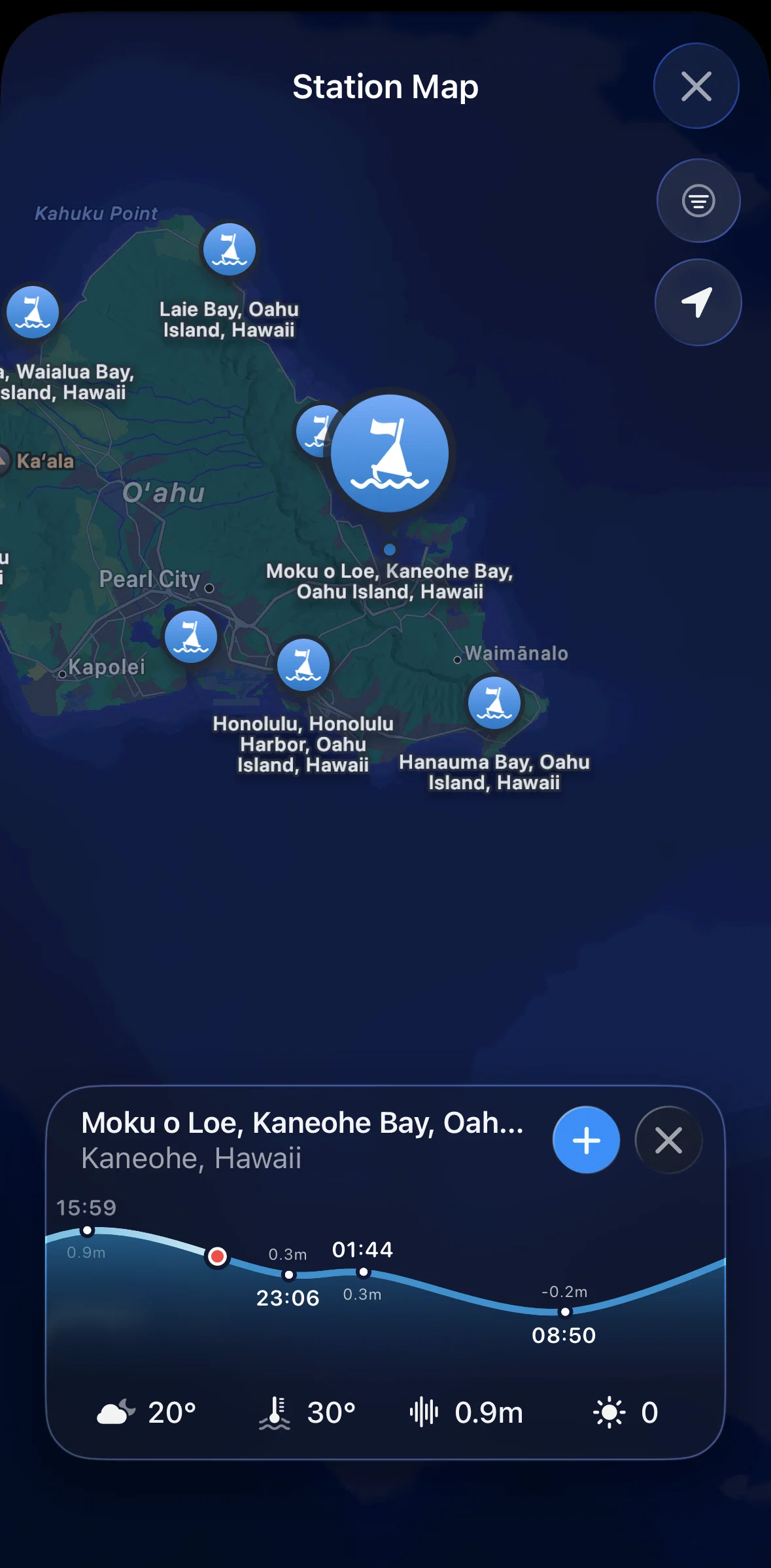 Tide Guide Screen screen in the Adding a station (station map) flow