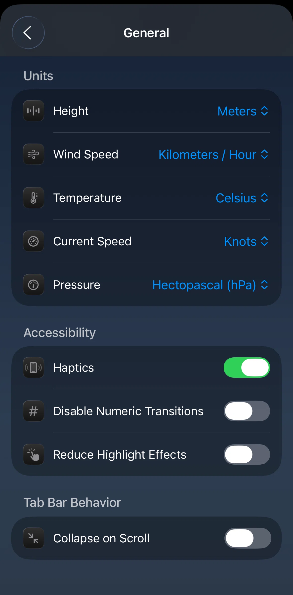 Tide Guide Screen screen in the Changing height unit flow