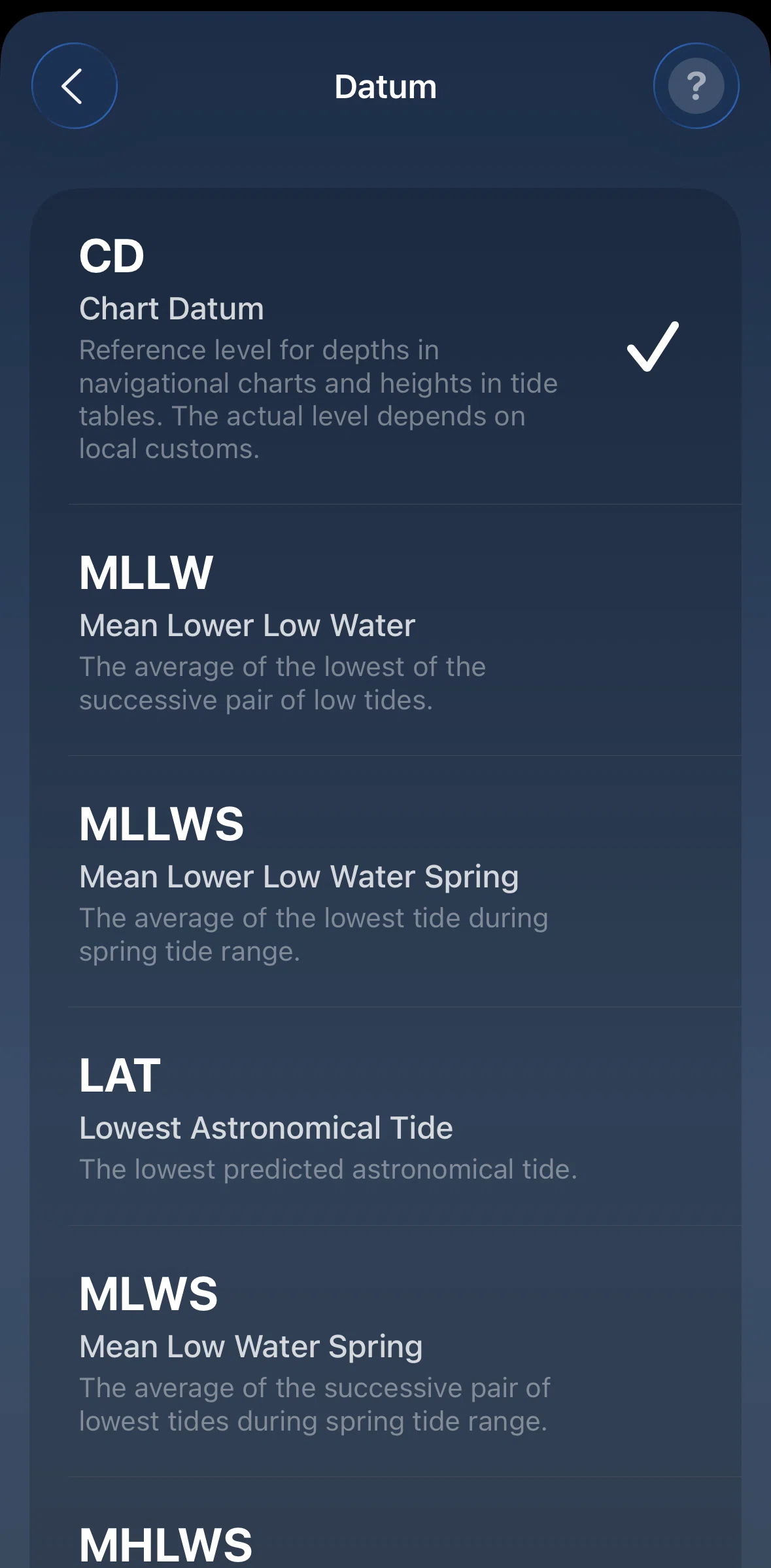 Tide Guide Screen screen in the Datum information flow