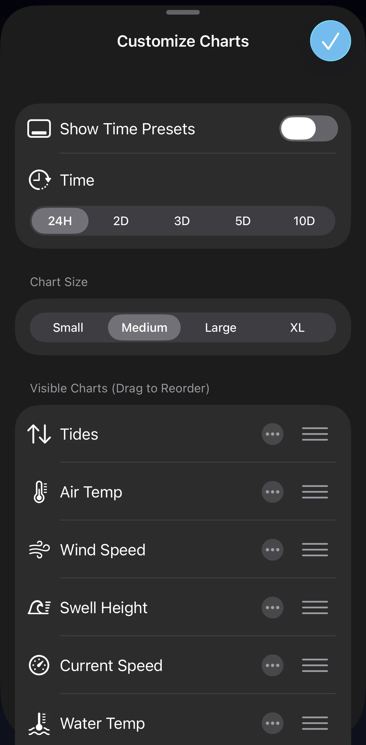 Tide Guide Screen screen in the Reorganizing charts flow