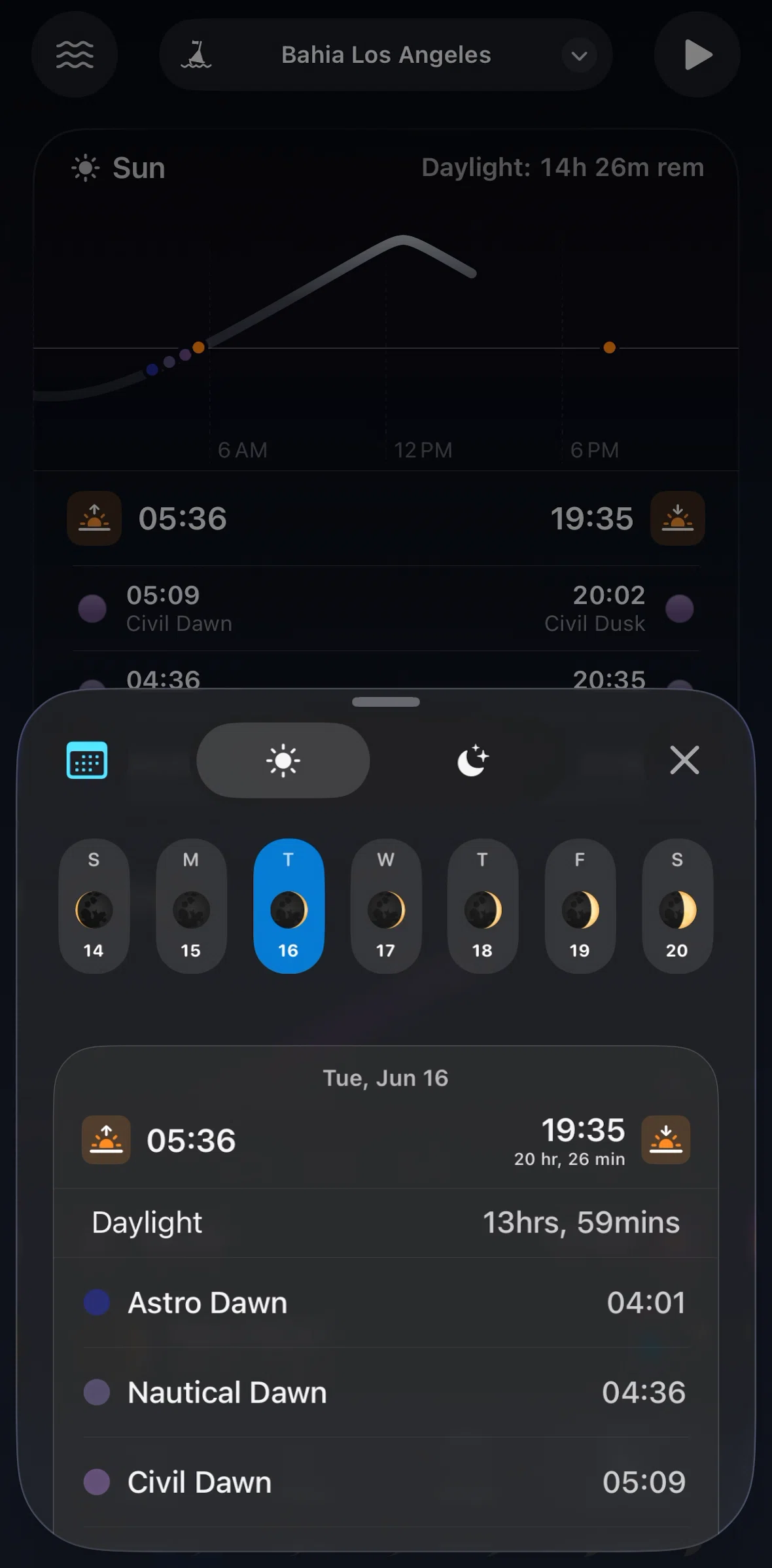Tide Guide Screen screen in the Switching to calendar view flow