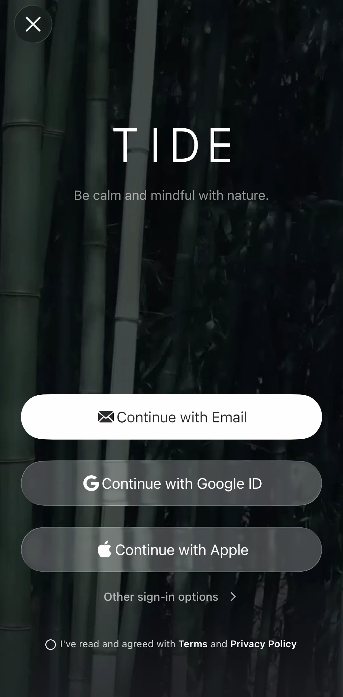 TIDE Screen screen in the Creating an account flow