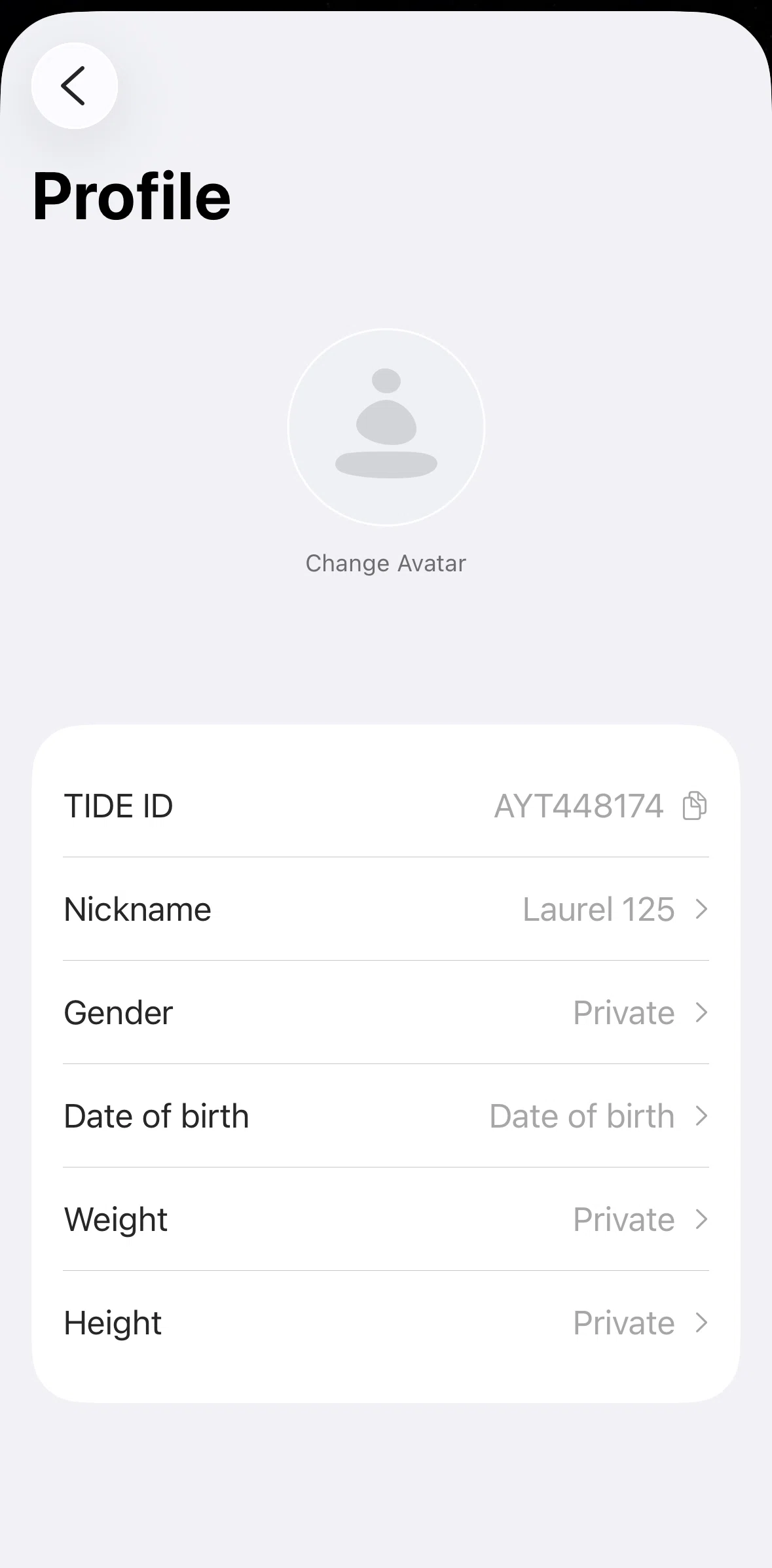 TIDE Screen screen in the Editing profile flow