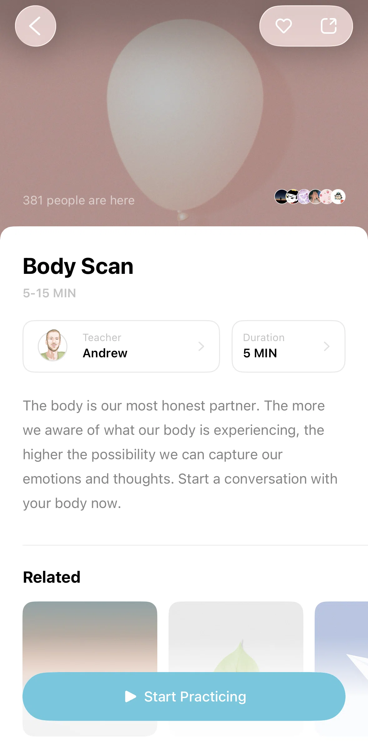 TIDE Screen screen in the Liking a meditation flow
