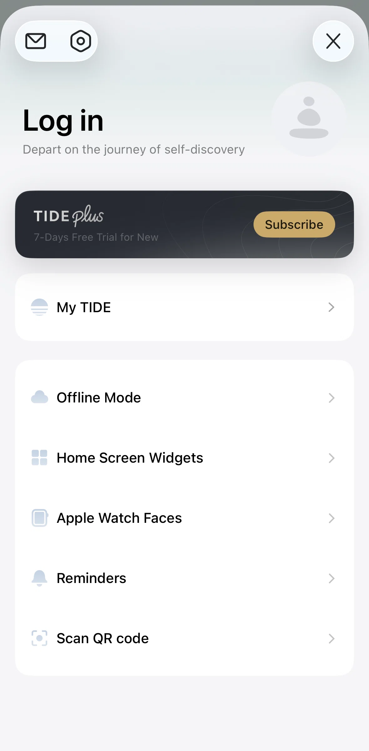 TIDE Screen screen in the Logging in flow