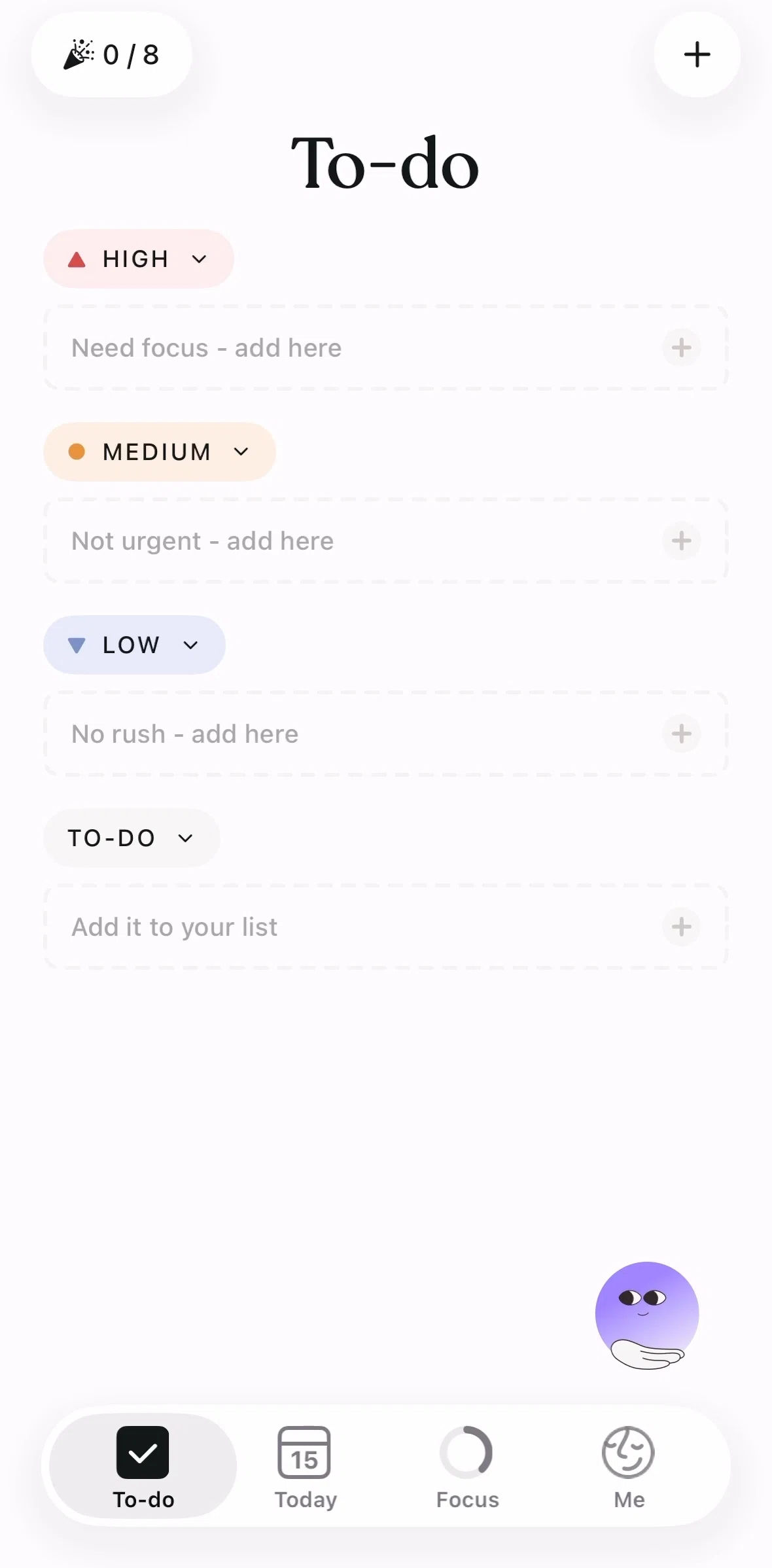 Tiimo Screen screen in the Adding a task (To-do) flow