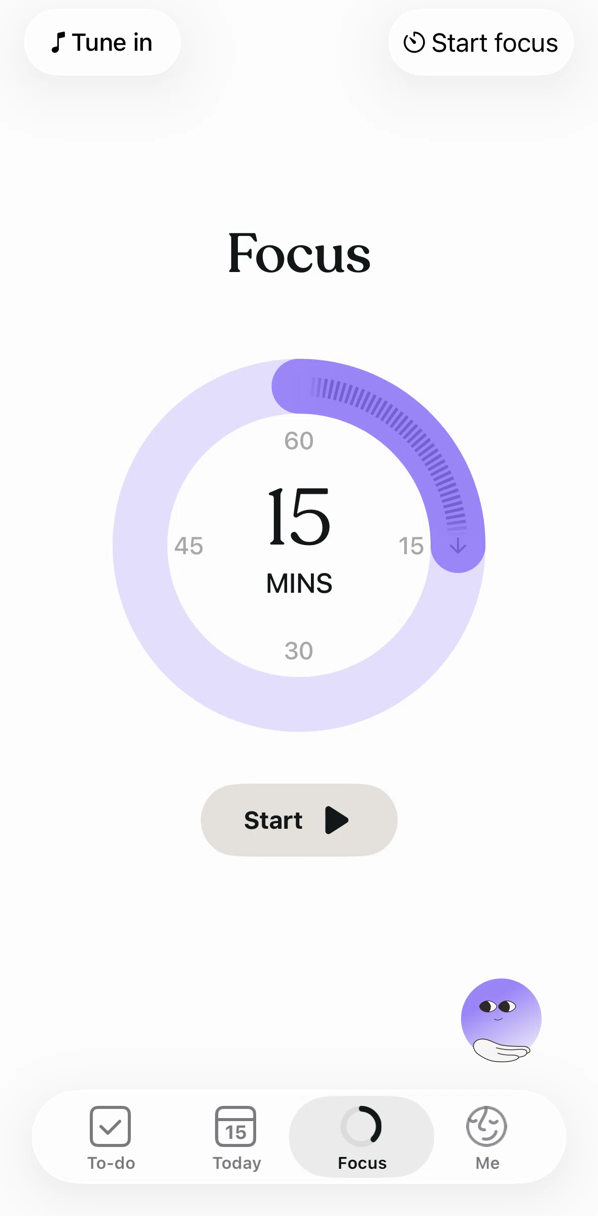 Tiimo Screen screen in the Choosing music flow