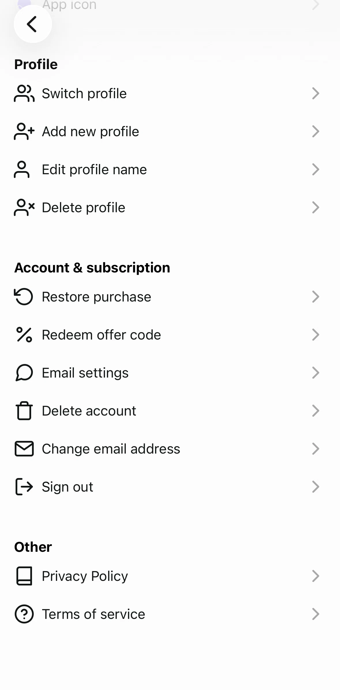 Tiimo Screen screen in the Deleting a profile flow