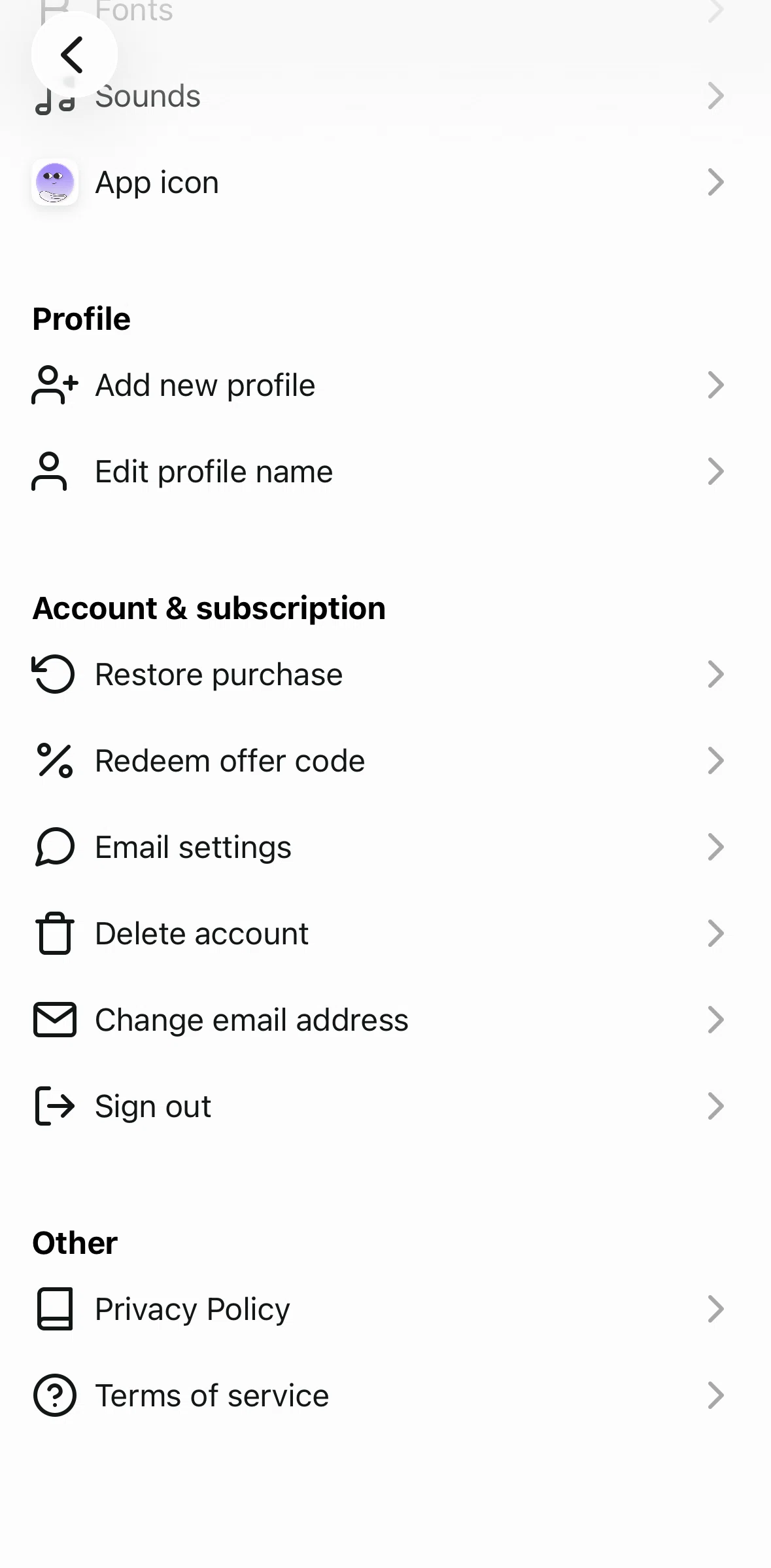 Tiimo Screen screen in the Logging out flow