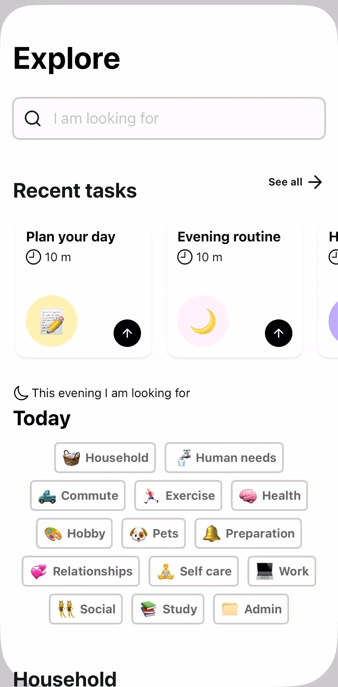 Tiimo Screen screen in the Recent tasks flow