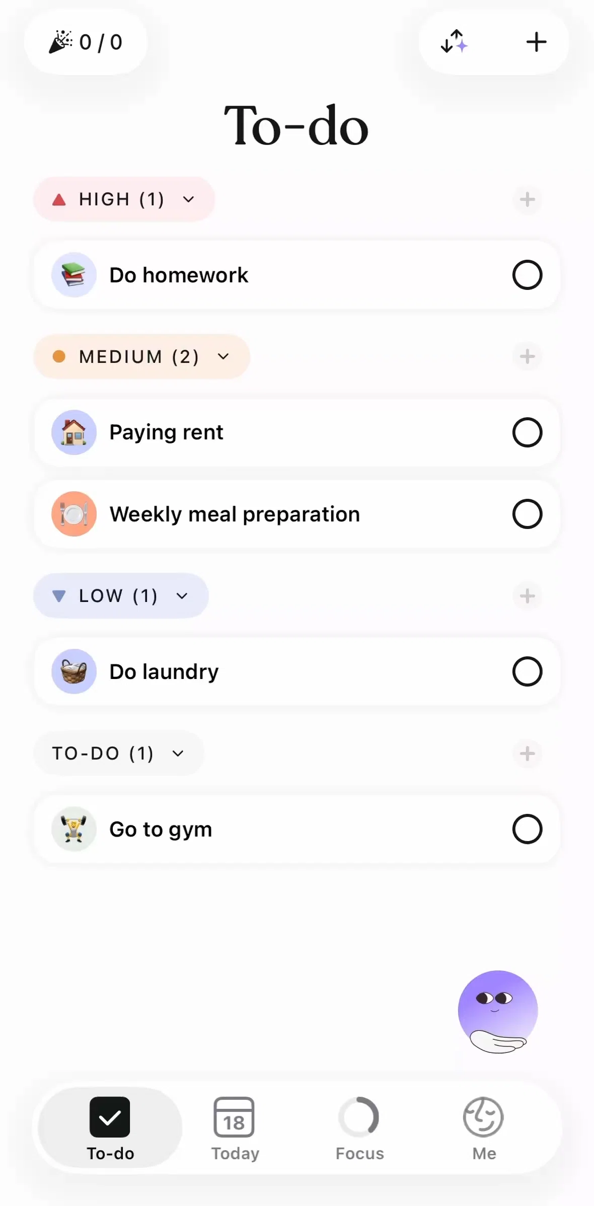 Tiimo Screen screen in the Reordering tasks (AI) flow