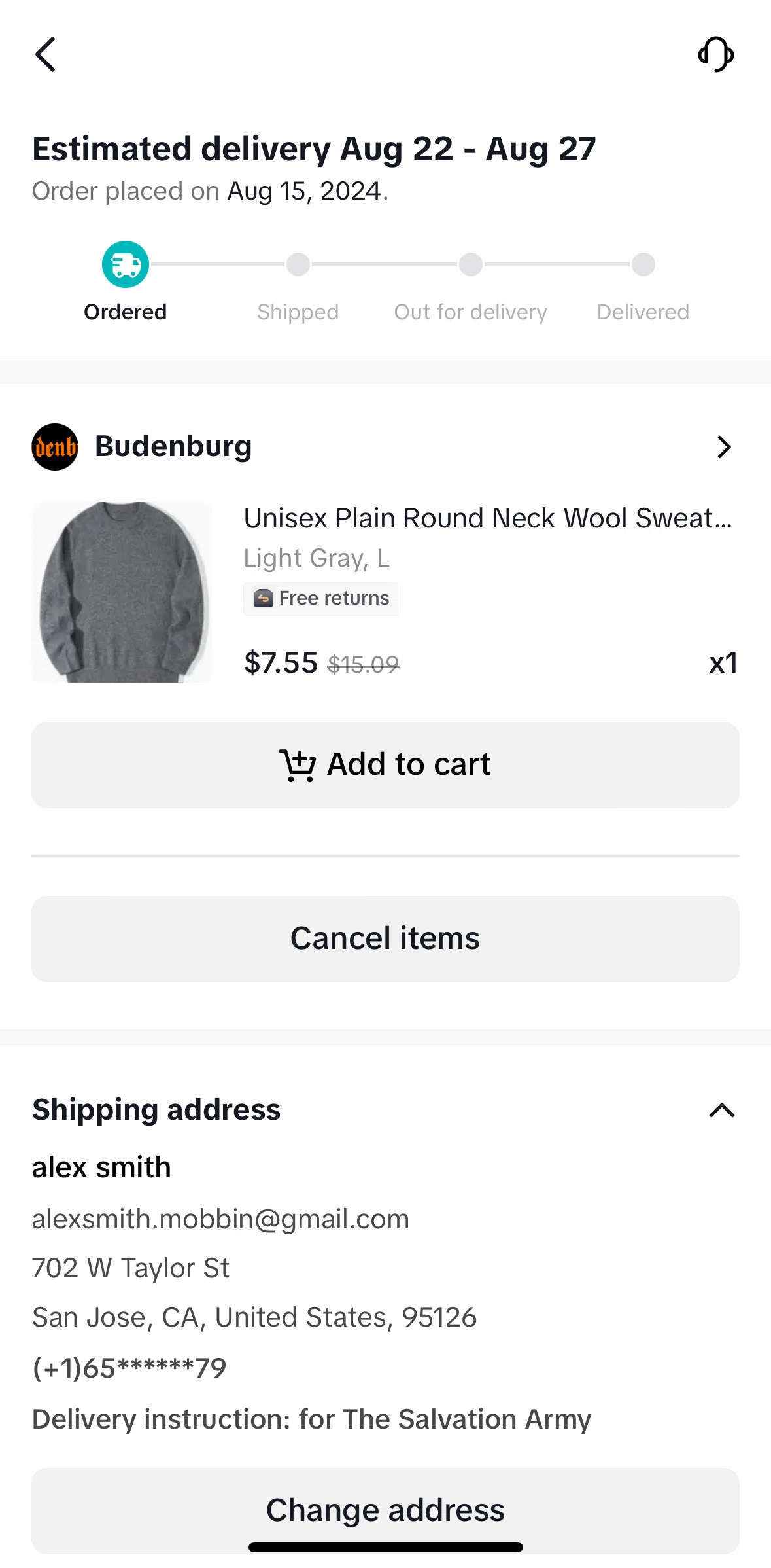 Tiktok Screen 1 screen in the Canceling an order flow