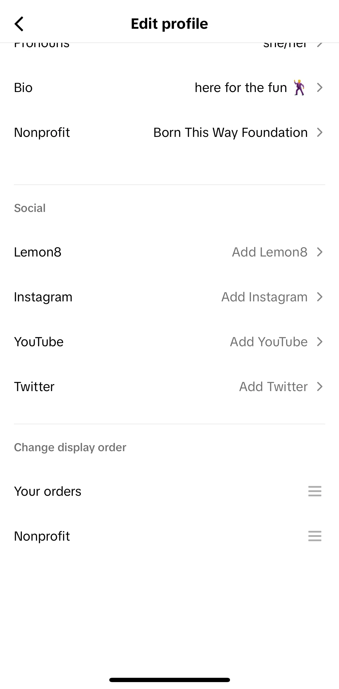 Tiktok Screen 1 screen in the Changing display order flow
