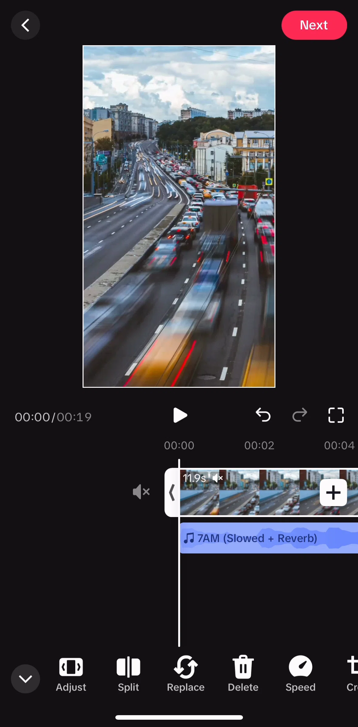 Tiktok Screen 1 screen in the Changing video speed flow