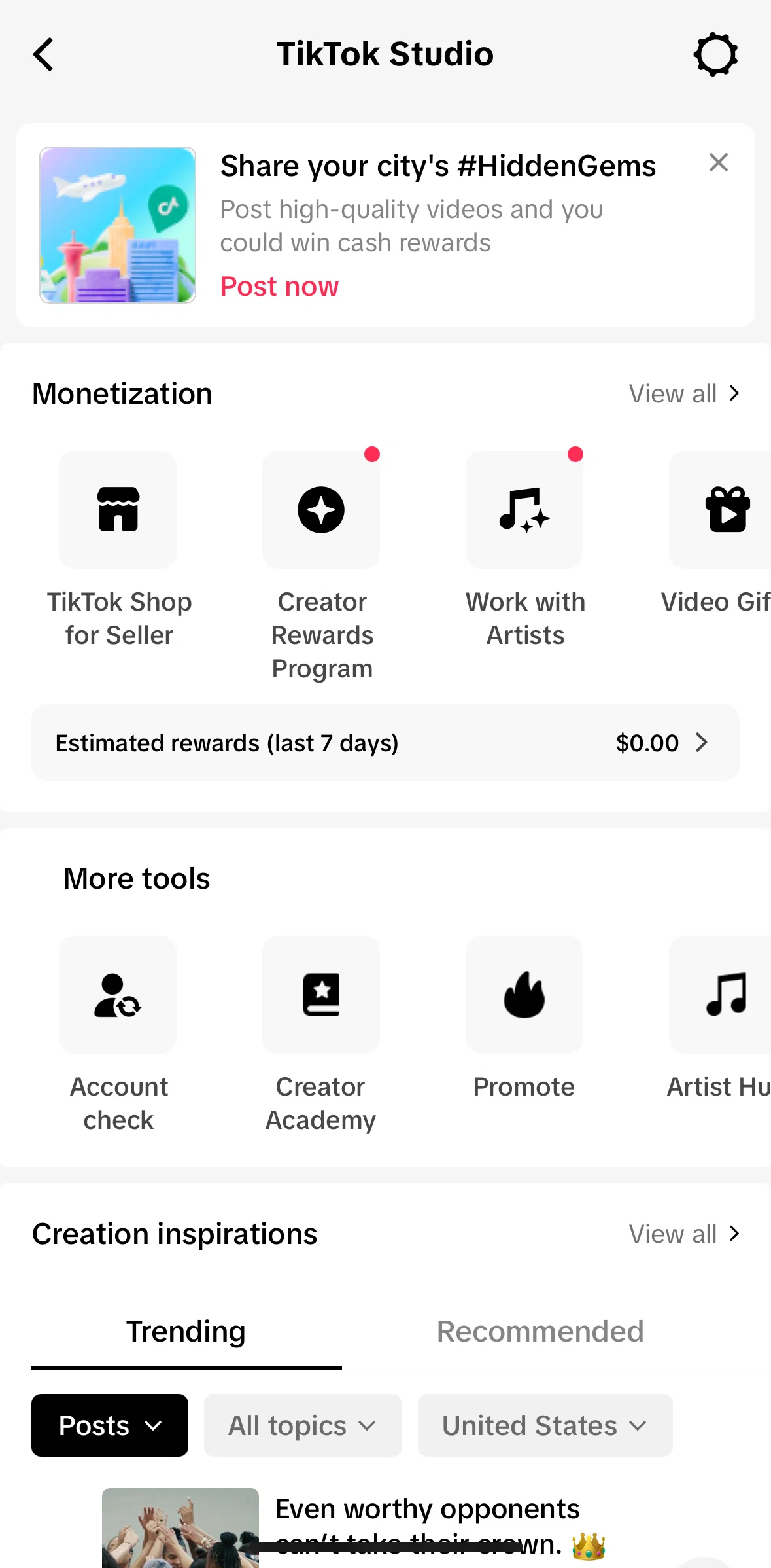 Tiktok Screen 1 screen in the Creator academy flow