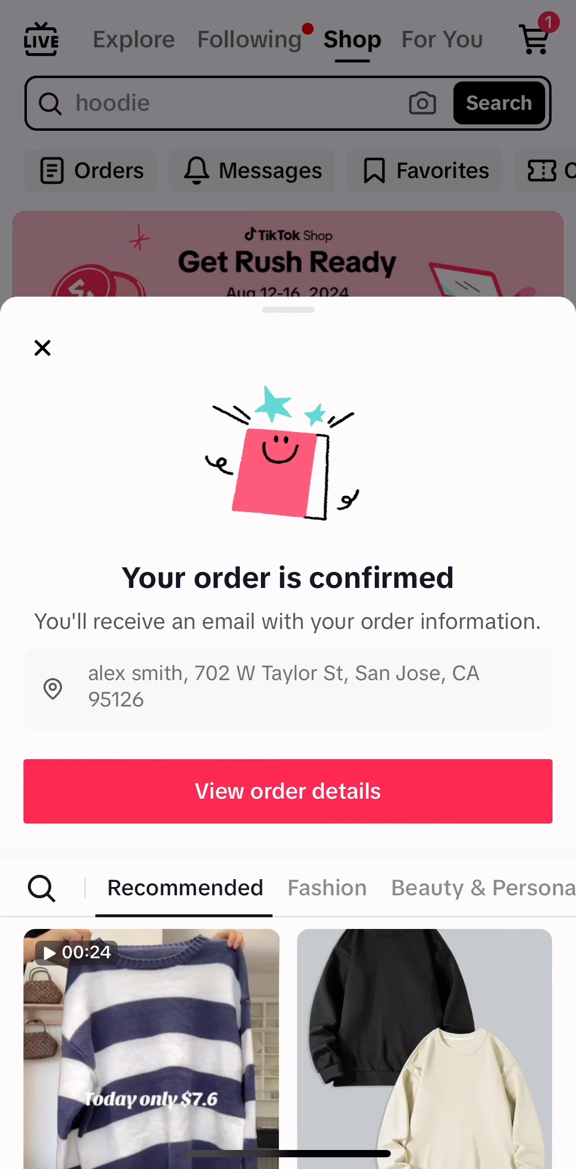 Tiktok Screen 1 screen in the Order details flow