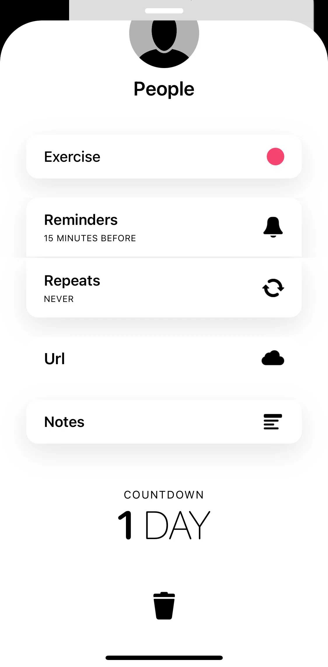 Timepage Screen screen in the Deleting an event flow