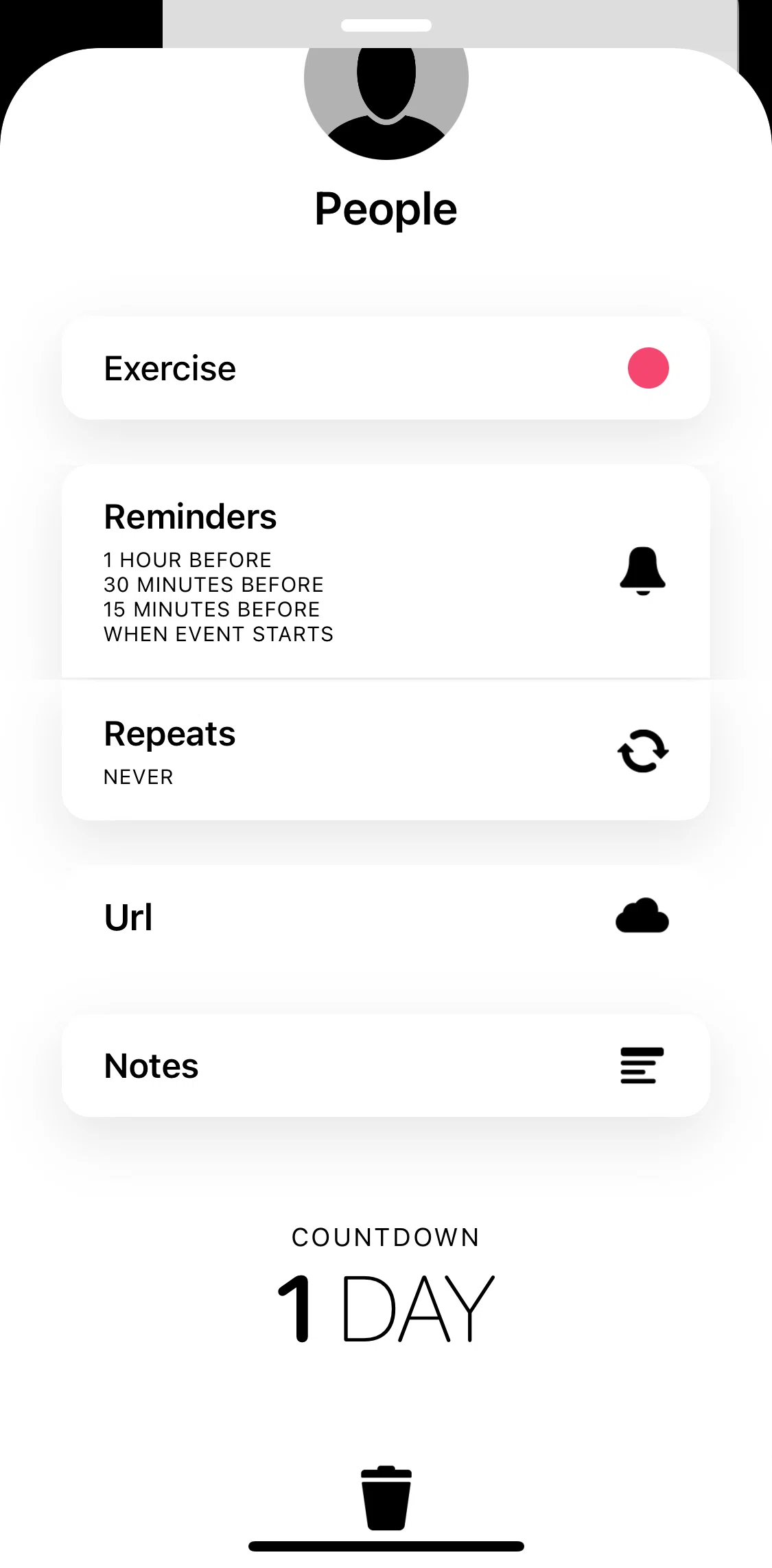 Timepage Screen screen in the Repeating an event flow