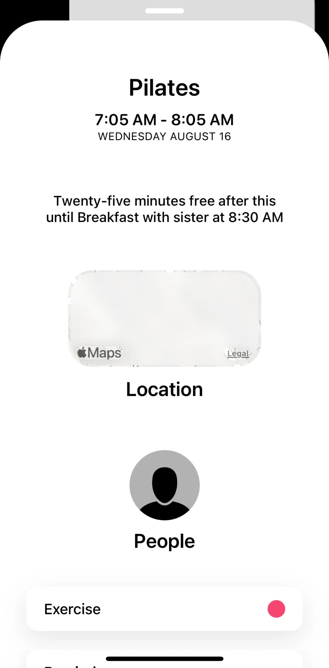 Timepage Screen screen in the Updating an event’s location flow