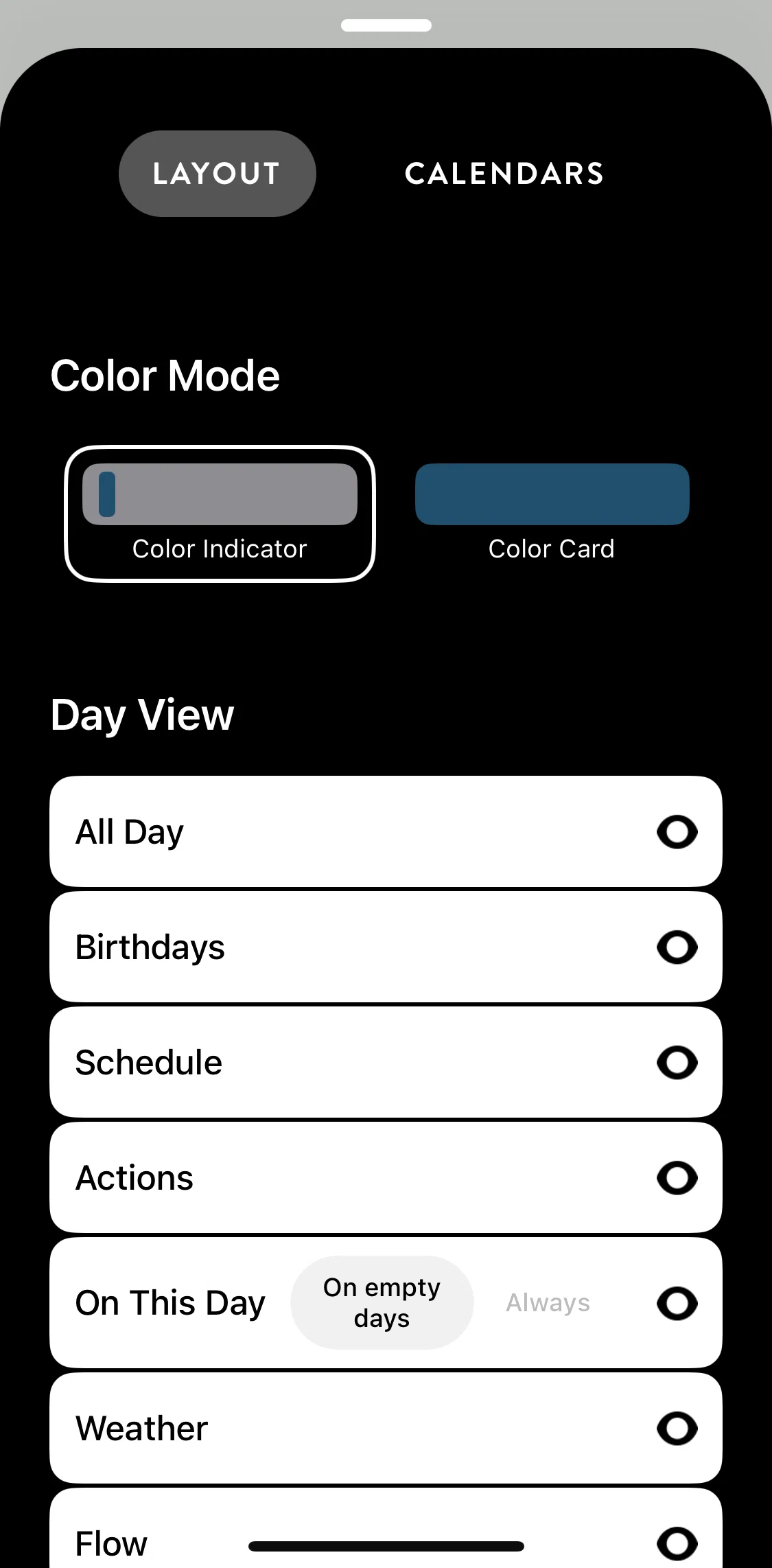 Timepage Screen screen in the Updating calendar settings flow