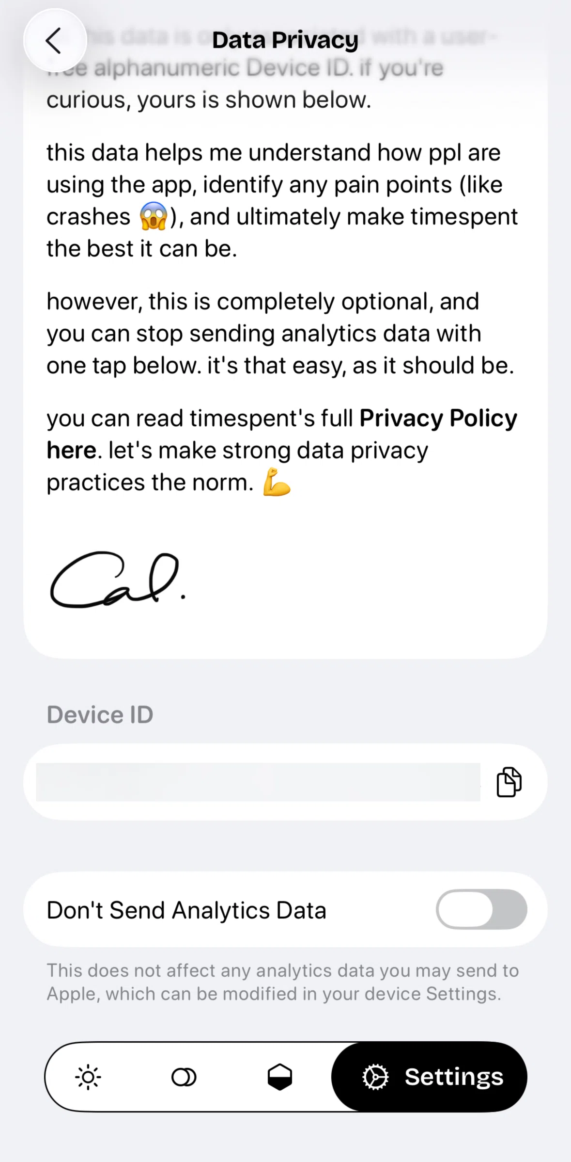 timespent Screen screen in the Copying device ID flow